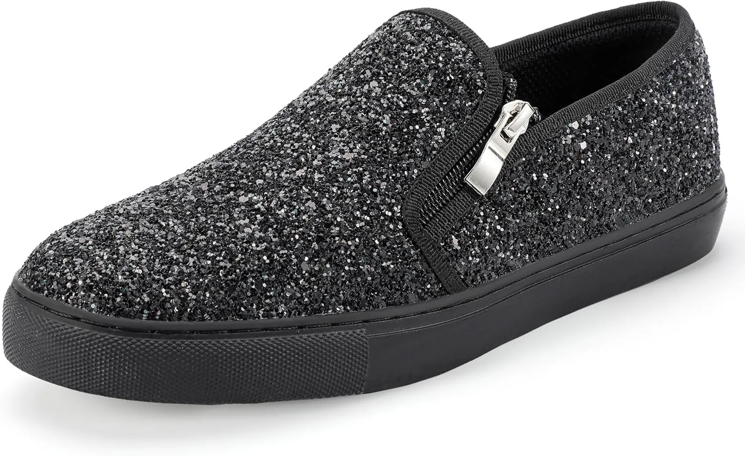 IDIFU Women's Glitter Sneakers Sparkly Sequin Slip On Tennis Shoes Ladies Bride Casual Comfortable Dressy Trendy Cute Fashion Sneakers Wedding Low Top Bling Flat Loafers Sneakers Shoes