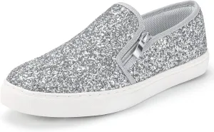 IDIFU Women's Glitter Sneakers Sparkly Sequin Slip On Tennis Shoes Ladies Bride Casual Comfortable Dressy Trendy Cute Fashion Sneakers Wedding Low Top Bling Flat Loafers Sneakers Shoes
