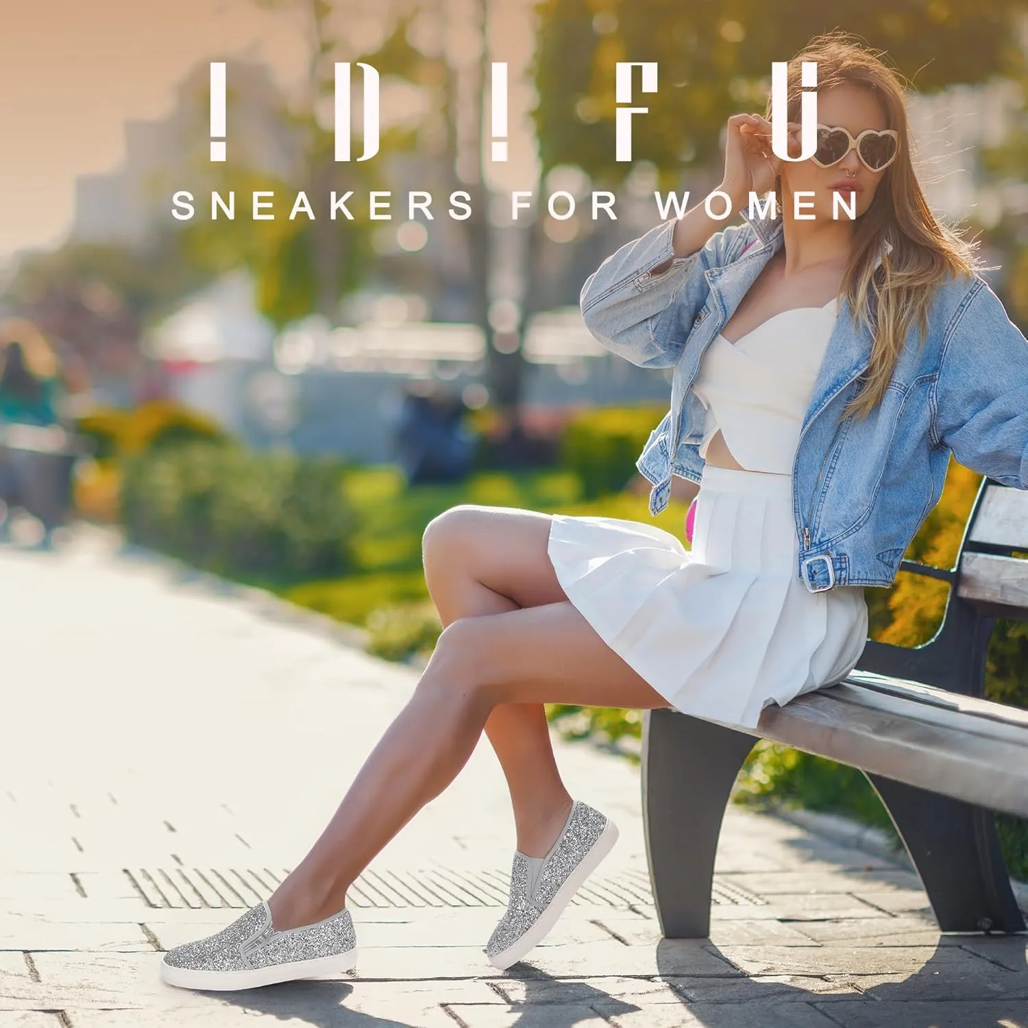 IDIFU Women's Glitter Sneakers Sparkly Sequin Slip On Tennis Shoes Ladies Bride Casual Comfortable Dressy Trendy Cute Fashion Sneakers Wedding Low Top Bling Flat Loafers Sneakers Shoes