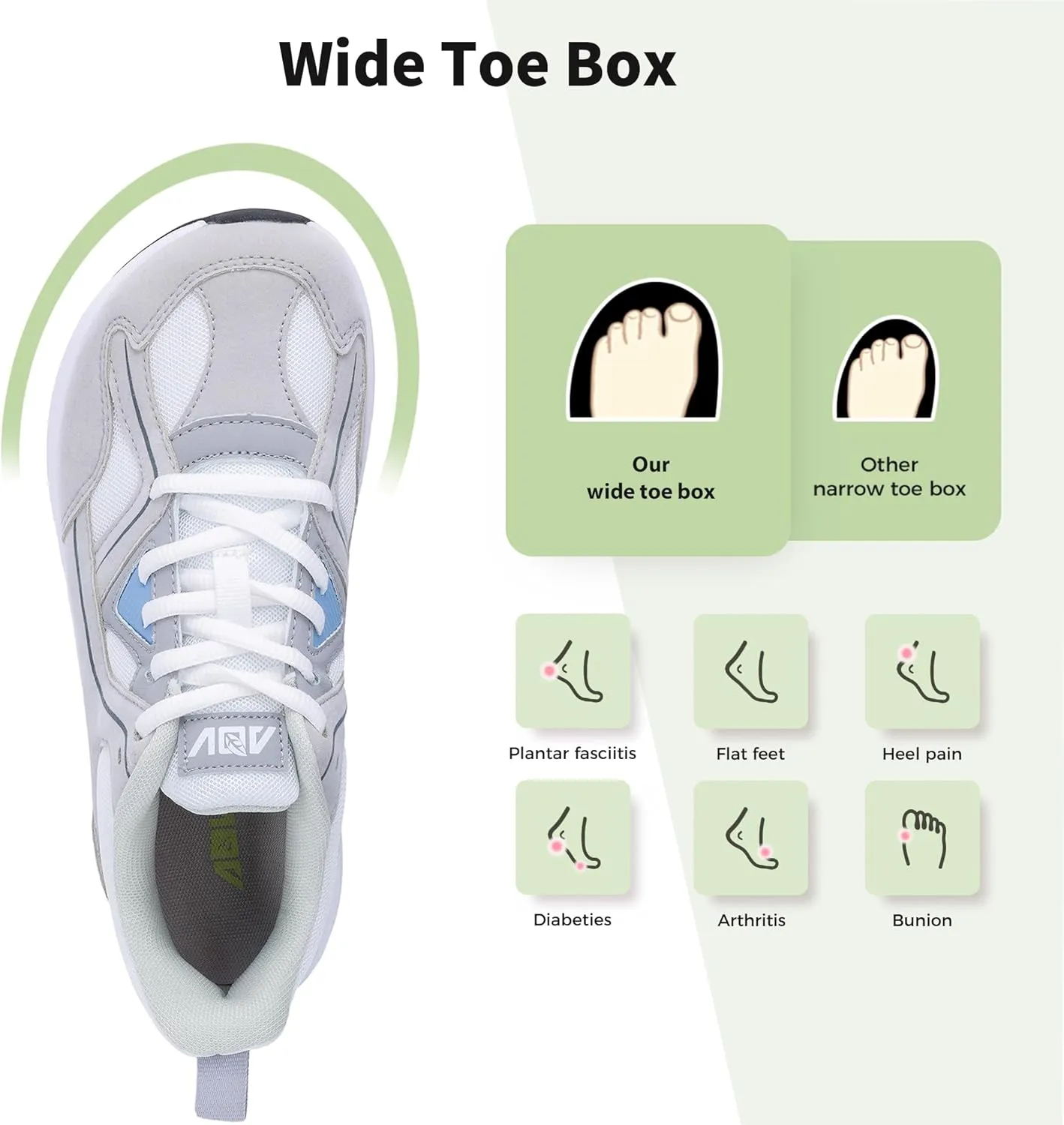 IIV Wide Toe Box Shoes for Women | Arch Support Walking Tennis Sneakers | Orthotic Shoes for Bunions, Plantar Fasciitis