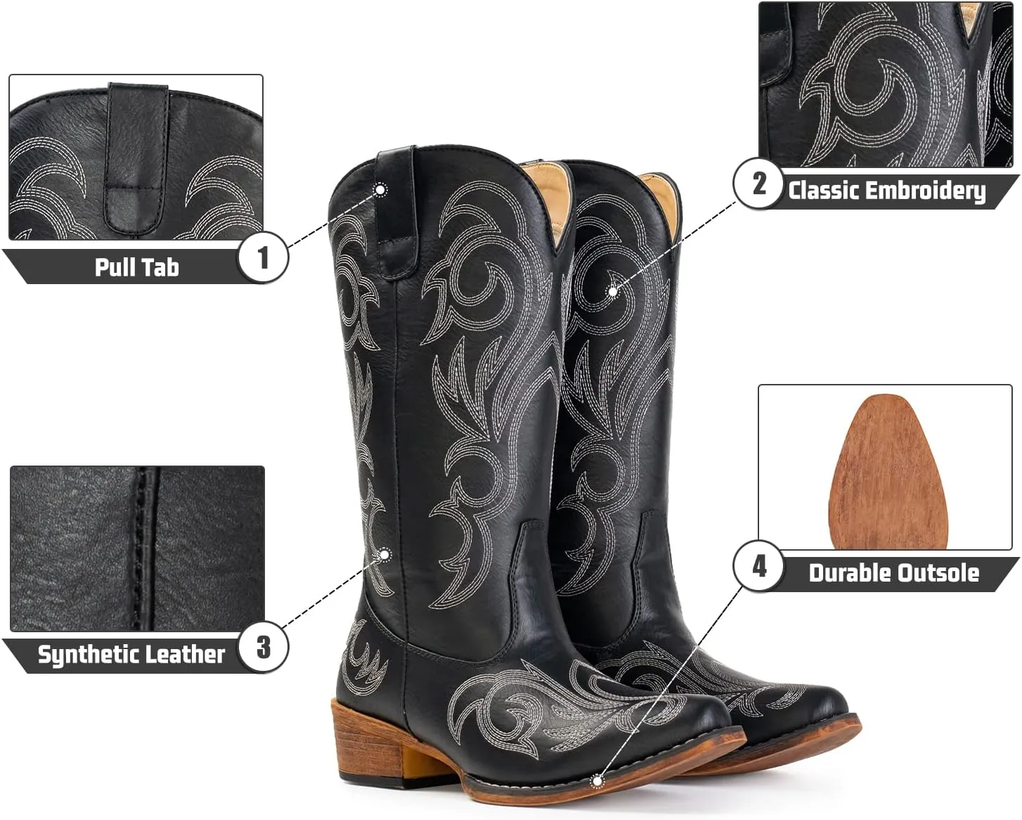 IUV Cowboy Boots For Women Mid Calf Cowgirl Boots Pointy Toe Western Boot