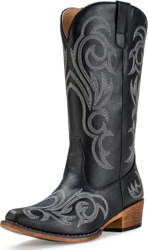 IUV Cowboy Boots For Women Mid Calf Cowgirl Boots Pointy Toe Western Boot