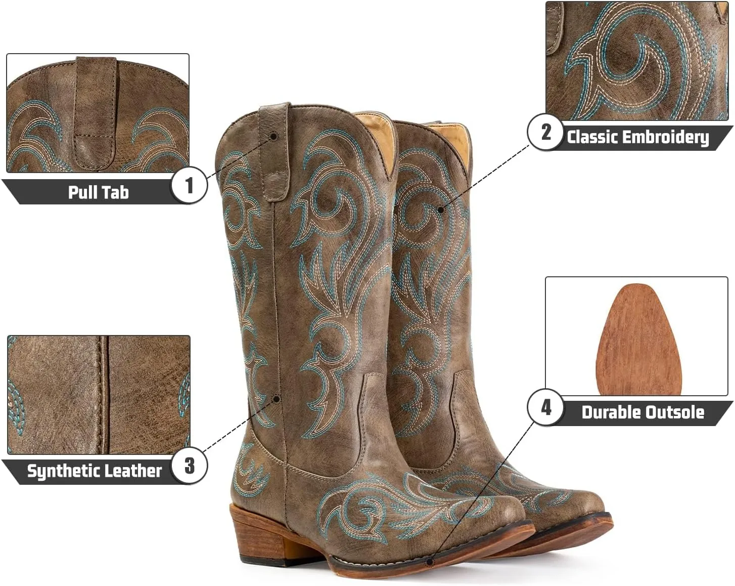 IUV Cowboy Boots For Women Mid Calf Cowgirl Boots Pointy Toe Western Boot