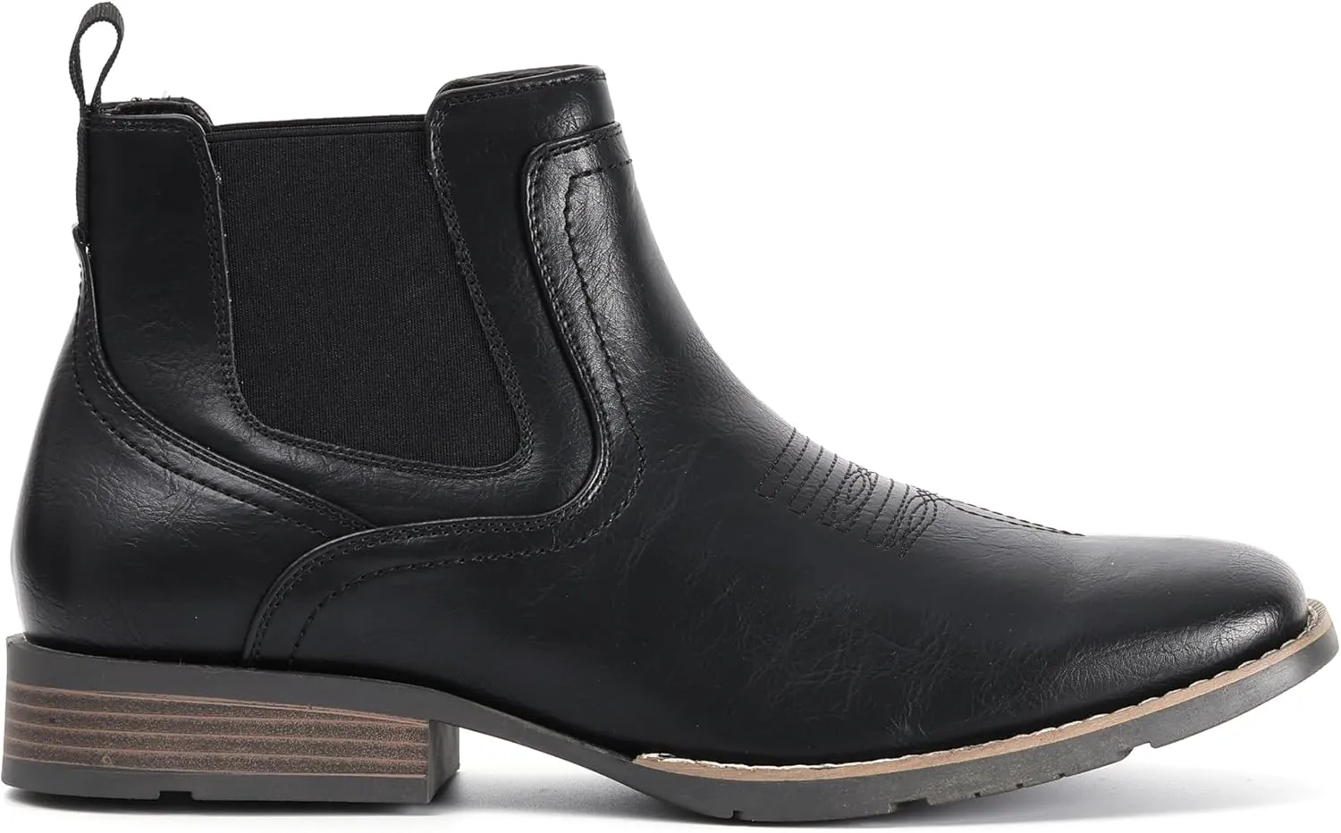 IXU Cowboy Boots For Men Square Toe Ankle Western Boots Casual Dress Slip On Men Shoes