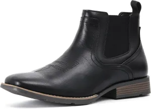 IXU Cowboy Boots For Men Square Toe Ankle Western Boots Casual Dress Slip On Men Shoes