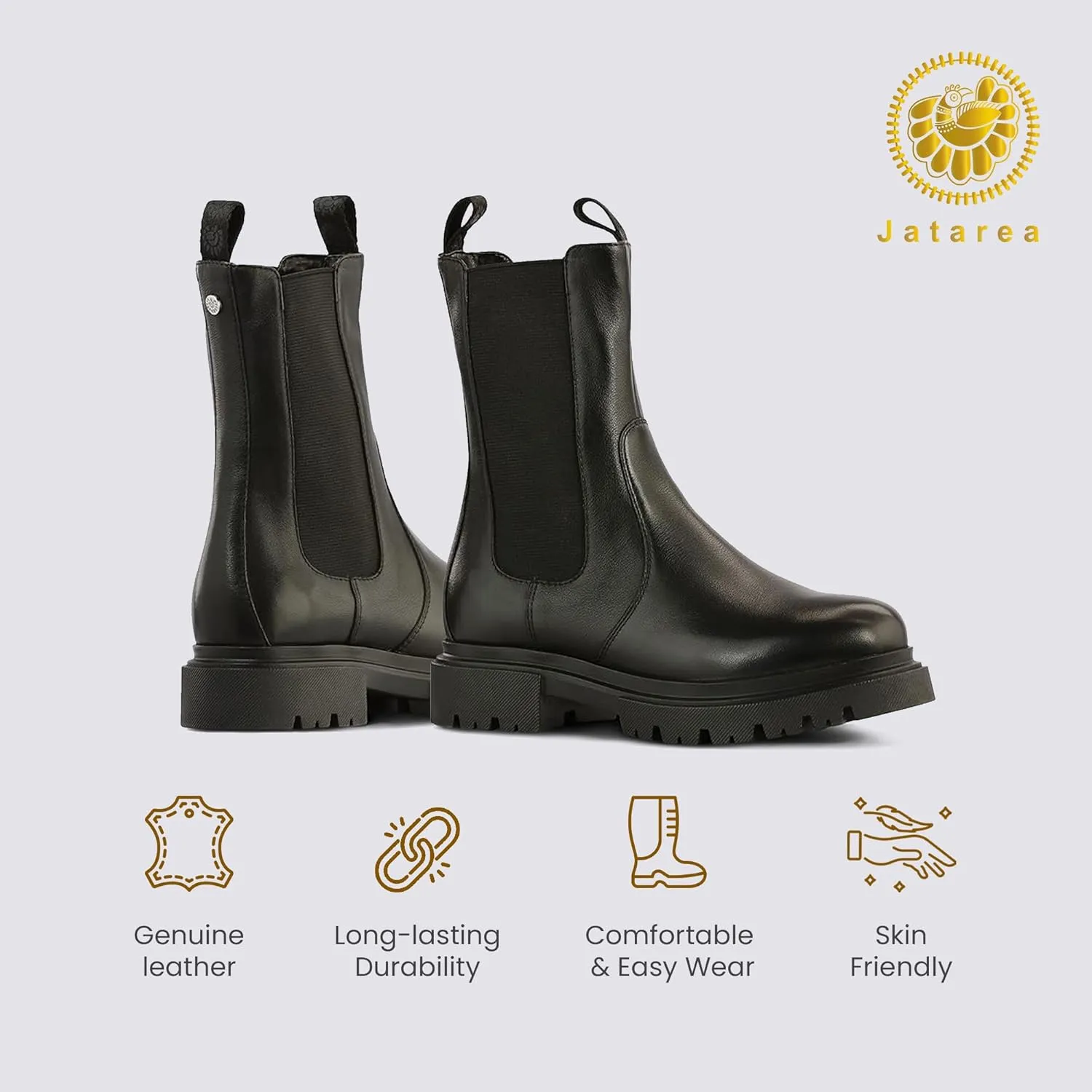 JATAREA Ankle Boots for Women - Stylish Leather with Block Heel Chelsea - Comfortable & Easy Wear Womens Bootie - Cushioned Insole for Comfort - Fashionable and Versatile Design - ALO