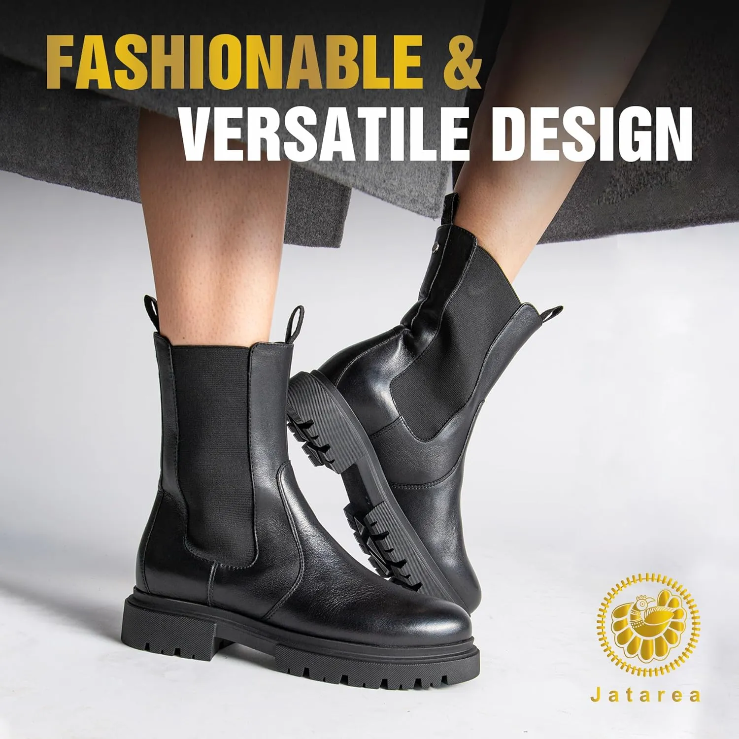 JATAREA Ankle Boots for Women - Stylish Leather with Block Heel Chelsea - Comfortable & Easy Wear Womens Bootie - Cushioned Insole for Comfort - Fashionable and Versatile Design - ALO