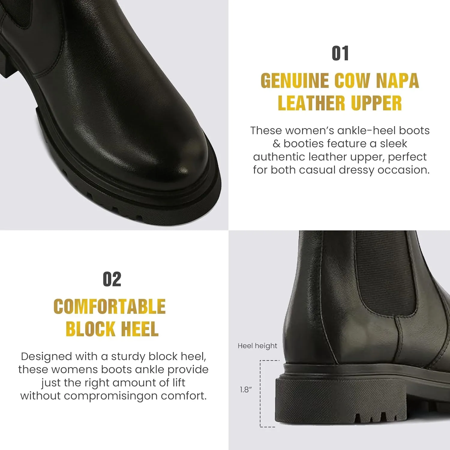 JATAREA Ankle Boots for Women - Stylish Leather with Block Heel Chelsea - Comfortable & Easy Wear Womens Bootie - Cushioned Insole for Comfort - Fashionable and Versatile Design - ALO