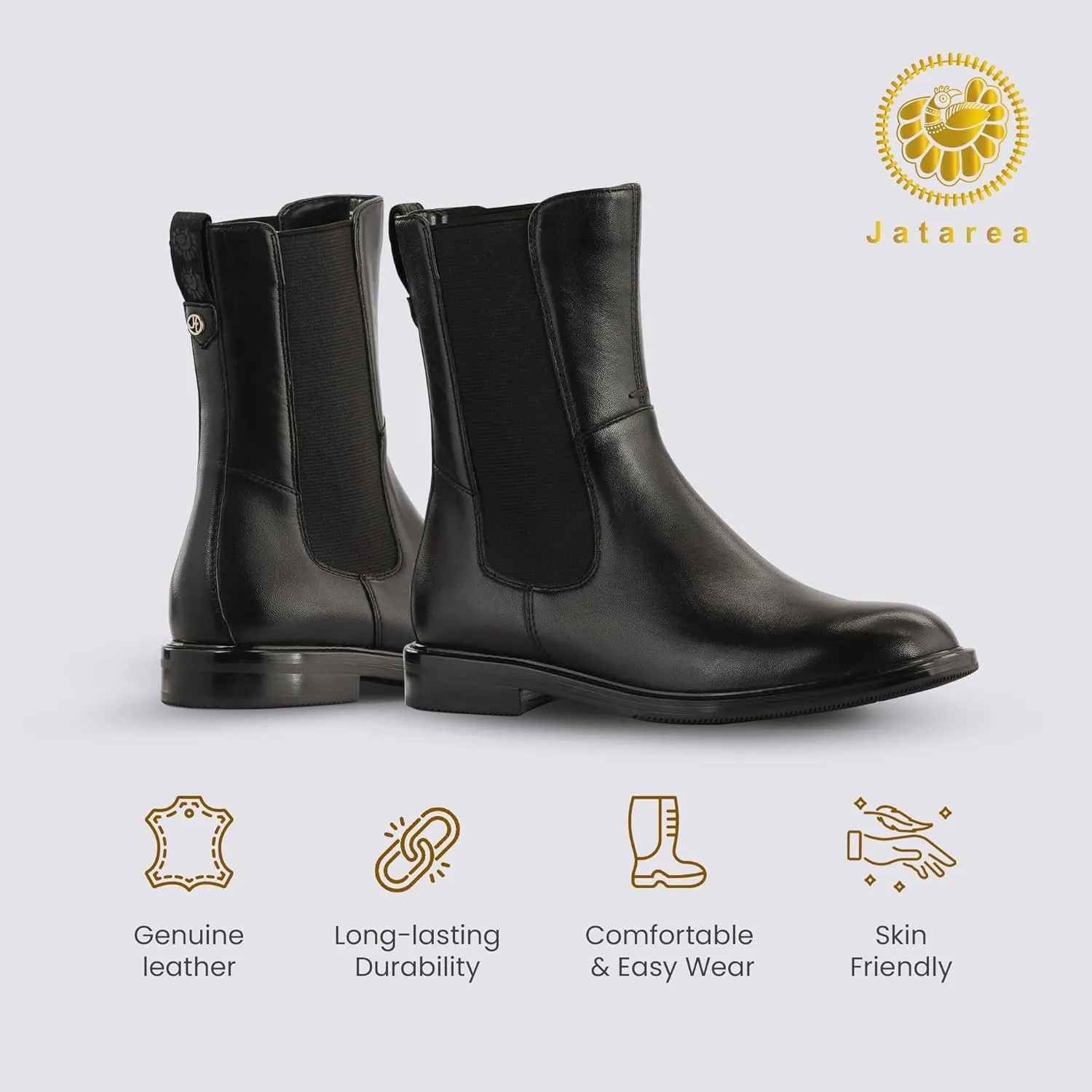 JATAREA Ankle Boots for Women - Stylish Leather with Block Heel Chelsea - Comfortable & Easy Wear Womens Bootie - Cushioned Insole for Comfort - Fashionable and Versatile Design - BELA