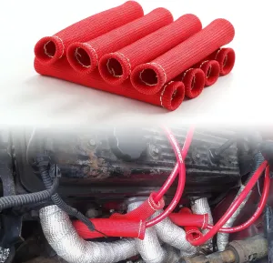 JDMSPEED 8PCS Red 1200° Spark Plug Wire Boots Heat Shield Protector Sleeve Cover Replacement For SBC BBC 350 454 6 Inch