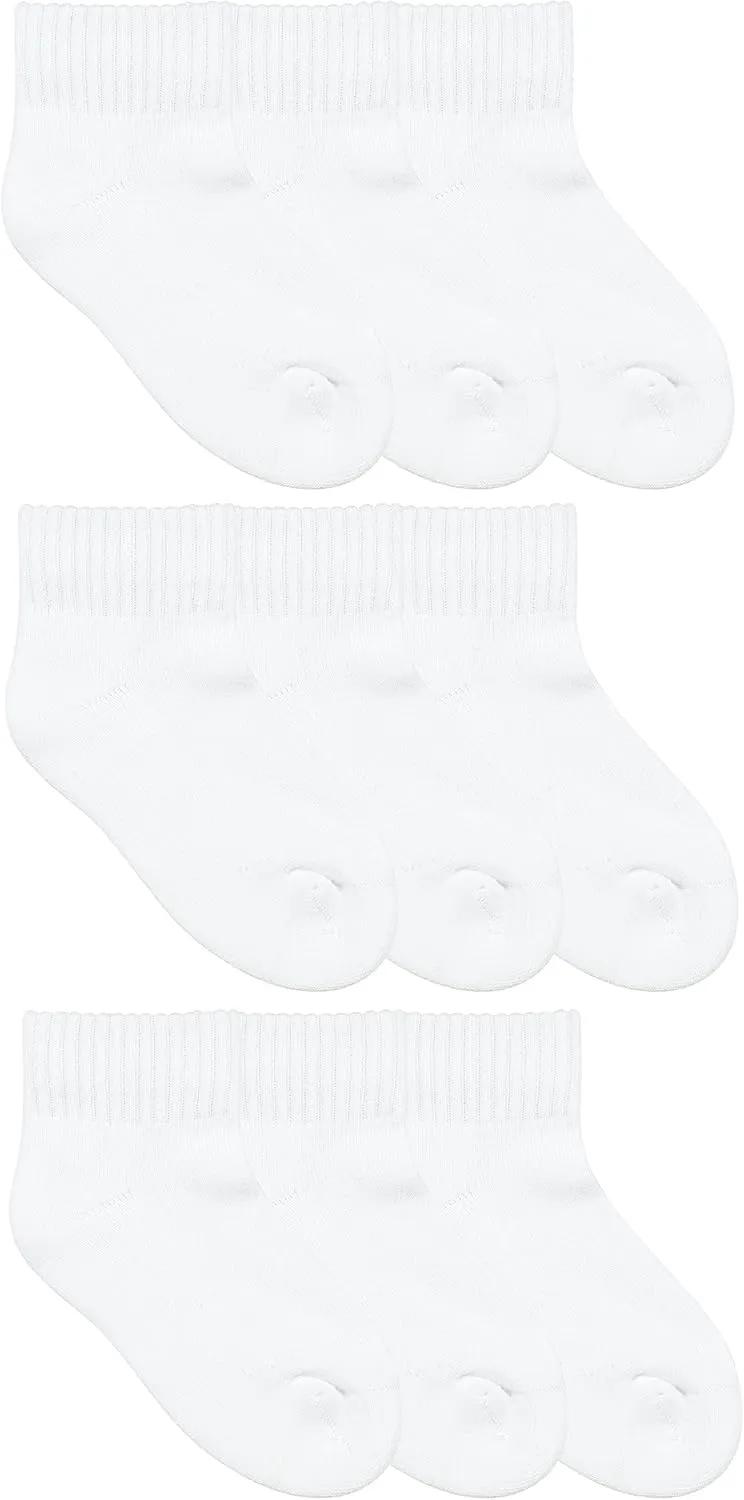 Jefferies Socks Boys Girls School Uniform Seamless Half Cushion Quarter Sport Socks 9 Pair Pack