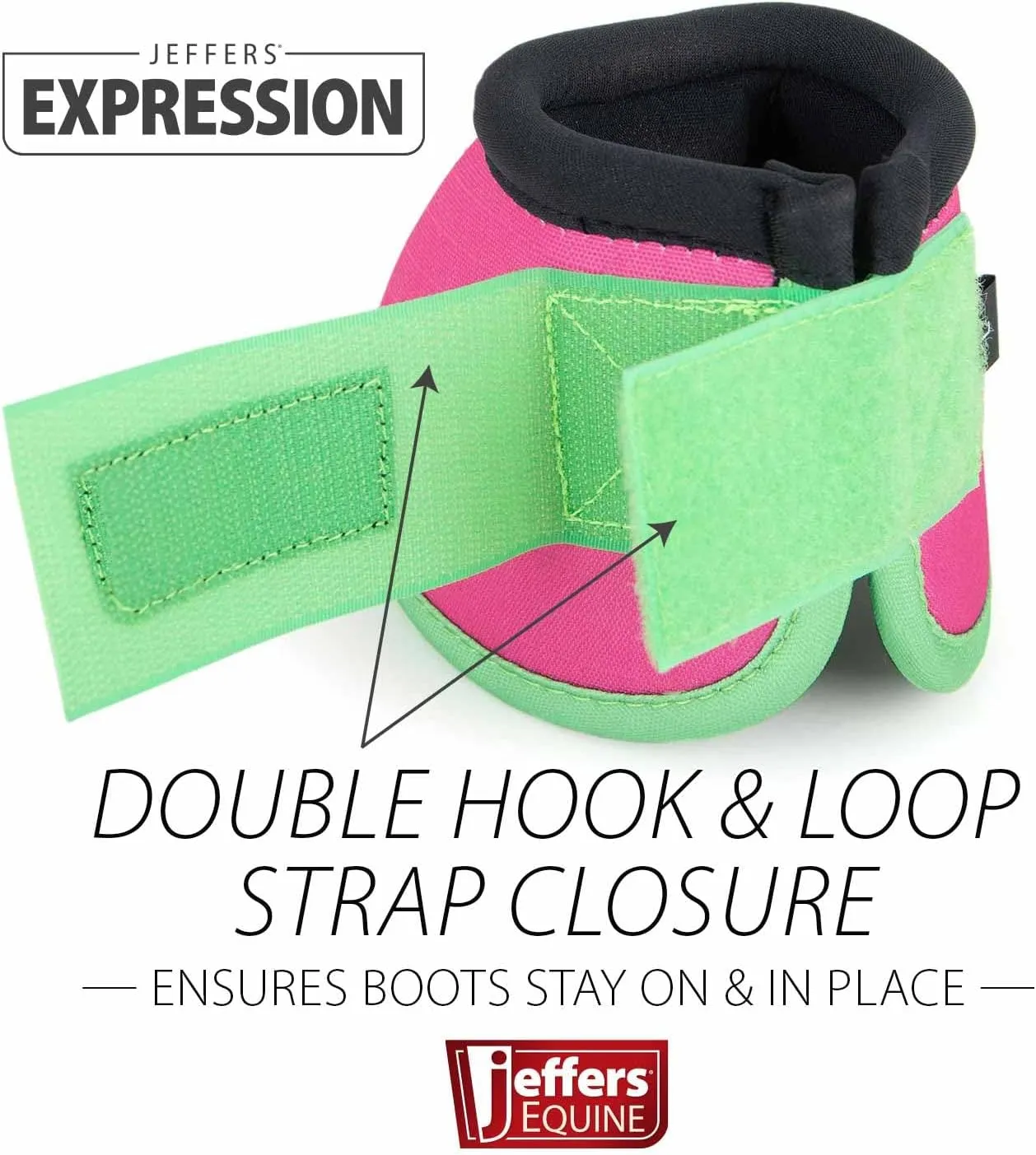 Jeffers Equine Ballistic Bell Boots - Pink & Lime, Medium | Shock Absorbing Hoof Protection for Horses | Secure Double Hook & Loop Closure, Perfect for Travel, Training, & Equestrian Riding