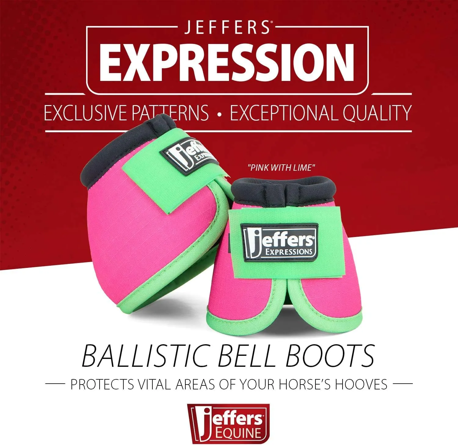 Jeffers Equine Ballistic Bell Boots - Pink & Lime, Medium | Shock Absorbing Hoof Protection for Horses | Secure Double Hook & Loop Closure, Perfect for Travel, Training, & Equestrian Riding