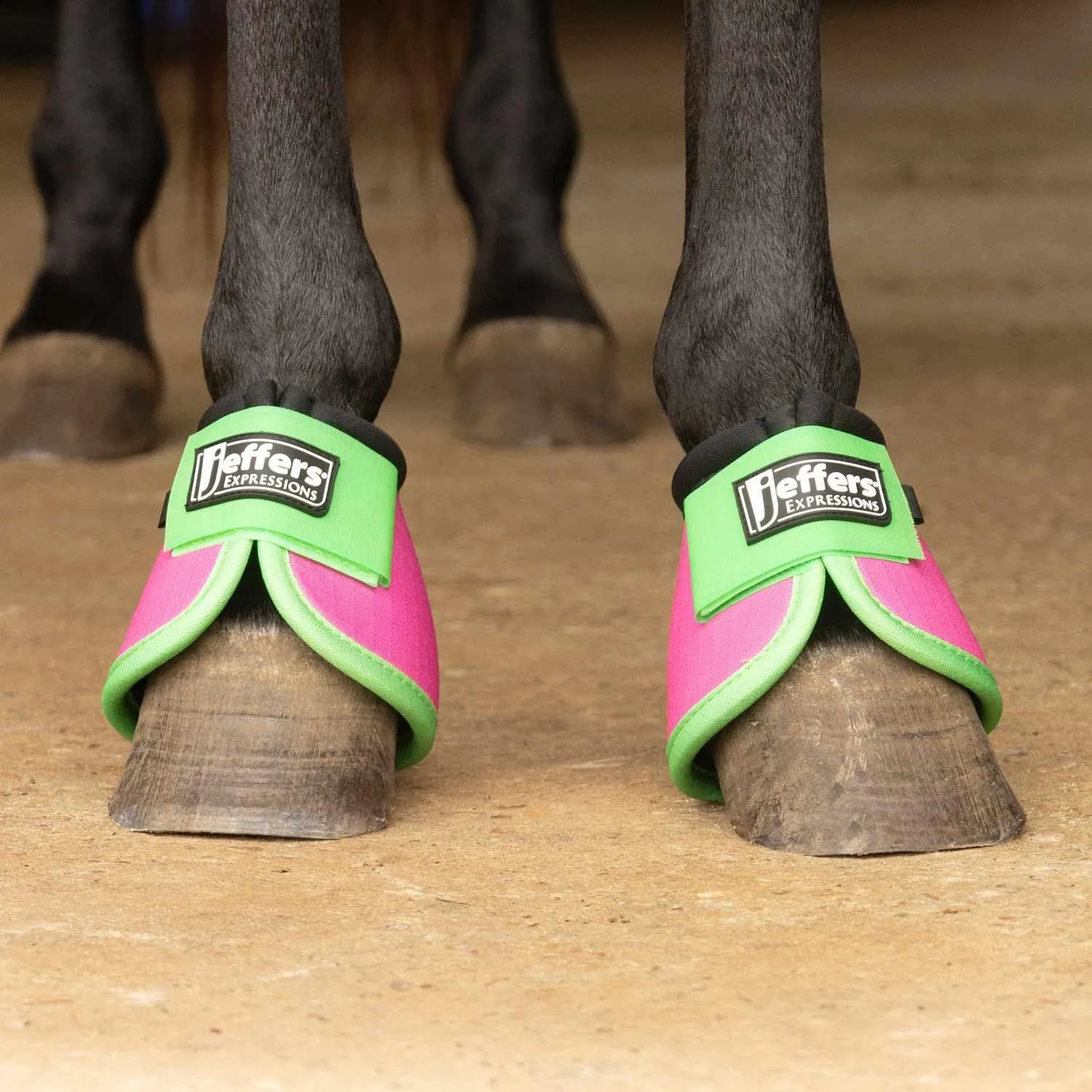Jeffers Equine Ballistic Bell Boots - Pink & Lime, Medium | Shock Absorbing Hoof Protection for Horses | Secure Double Hook & Loop Closure, Perfect for Travel, Training, & Equestrian Riding