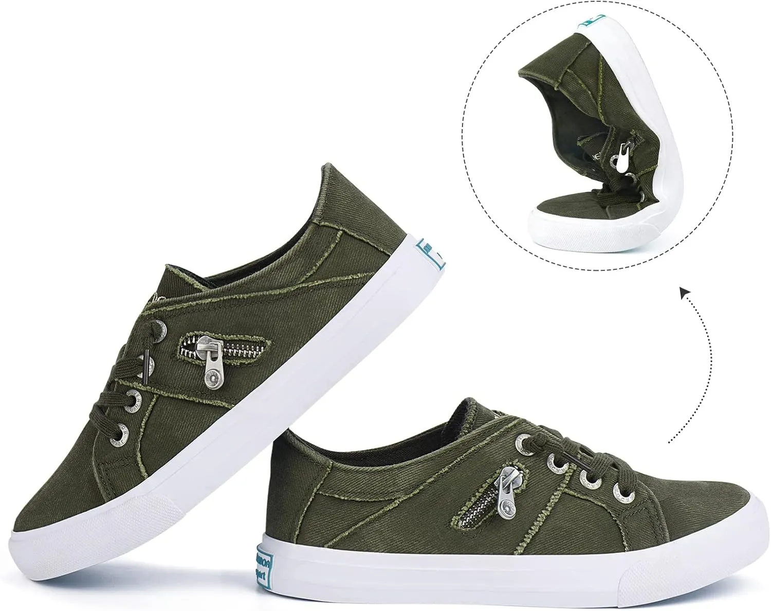 JENN ARDOR Women's Fashion Slip on Sneakers Tennis Shoes Non Slip Casual Canvas Shoes for Women Comfortable Walking Shoes Low Top Sneakers Flats with Zipper