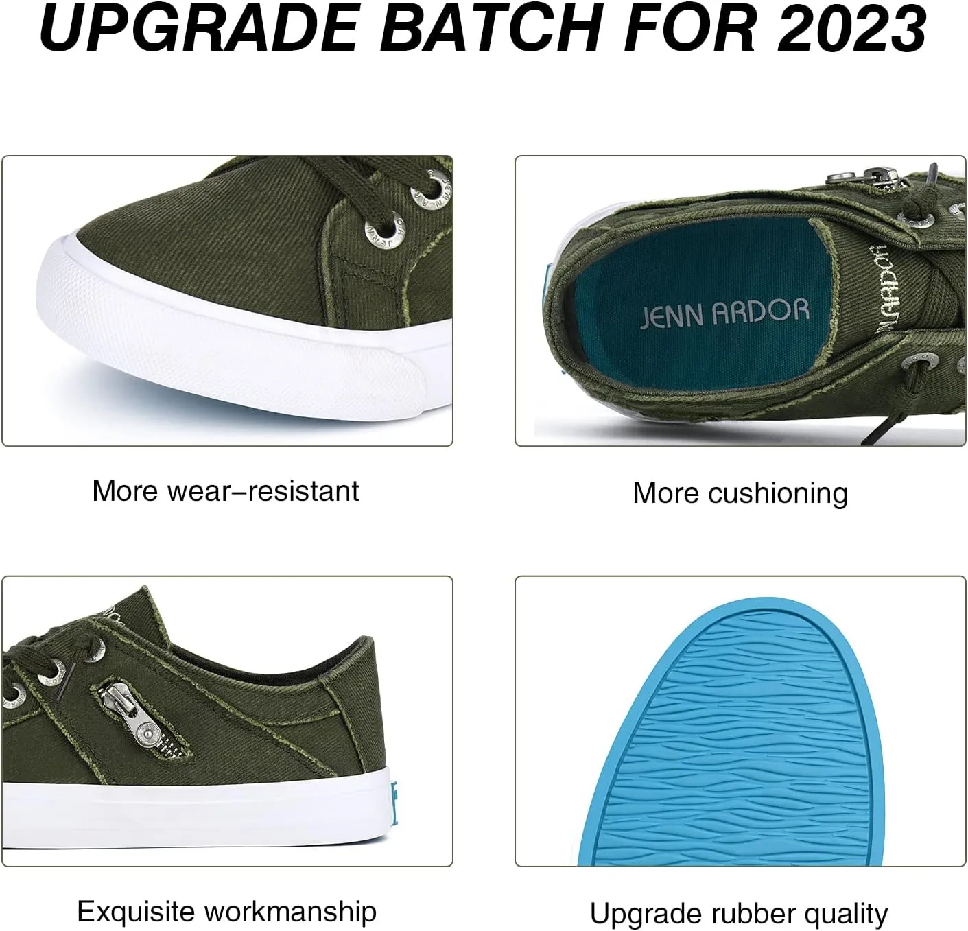 JENN ARDOR Women's Fashion Slip on Sneakers Tennis Shoes Non Slip Casual Canvas Shoes for Women Comfortable Walking Shoes Low Top Sneakers Flats with Zipper