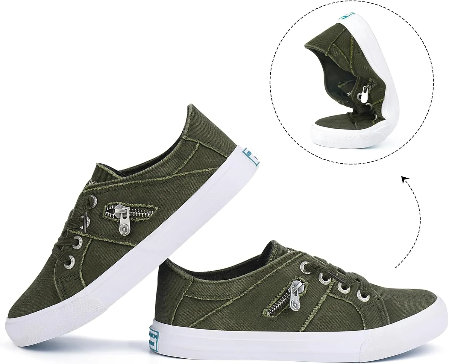 JENN ARDOR Women's Fashion Slip on Sneakers Tennis Shoes Non Slip Casual Canvas Shoes for Women Comfortable Walking Shoes Low Top Sneakers Flats with Zipper