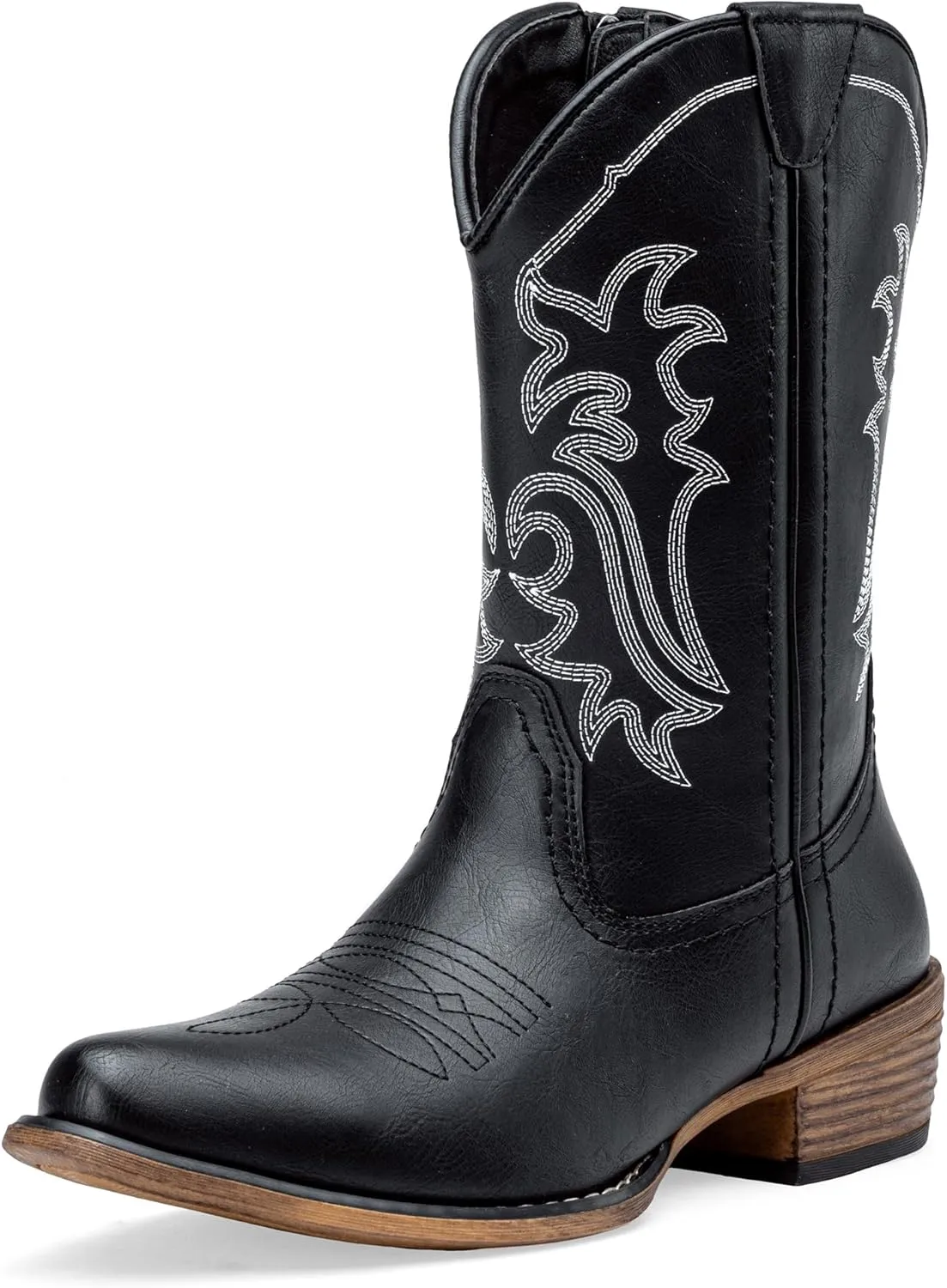 Jeossy Women's Cowboy Boots, Western Cowgirl Mid-Calf Pull on Round Toe Embroidered Country Boots with Inside Zipper