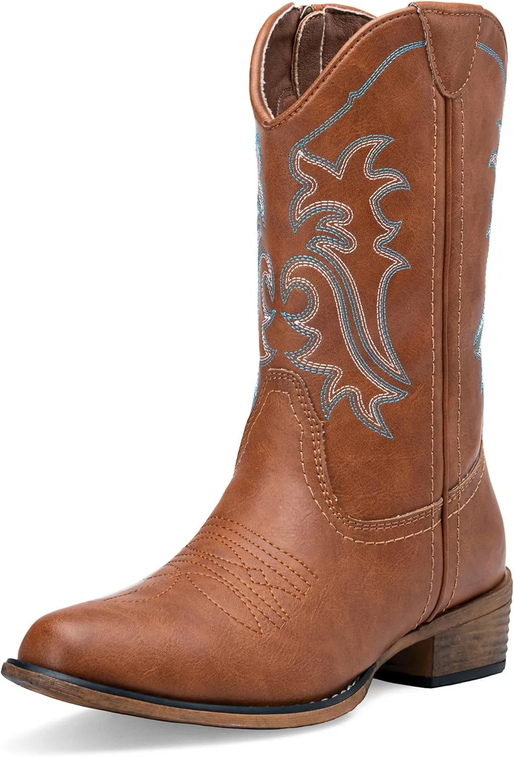 Jeossy Women's Cowboy Boots, Western Cowgirl Mid-Calf Pull on Round Toe Embroidered Country Boots with Inside Zipper