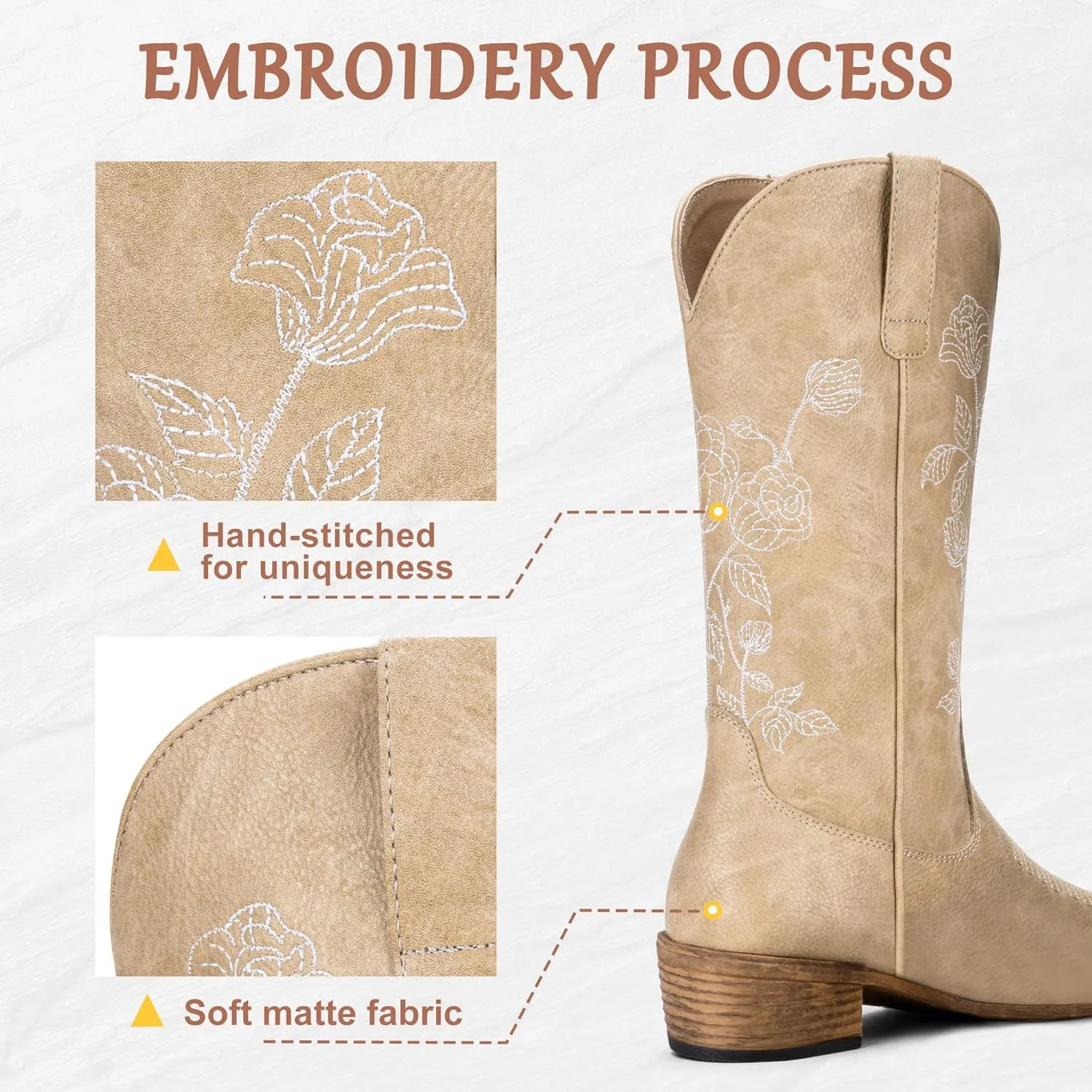 Jeossy Women's Cowboy Mid Calf Boots with Embroidery Flower, Low Heel Western Cowgirl 9807 Boots