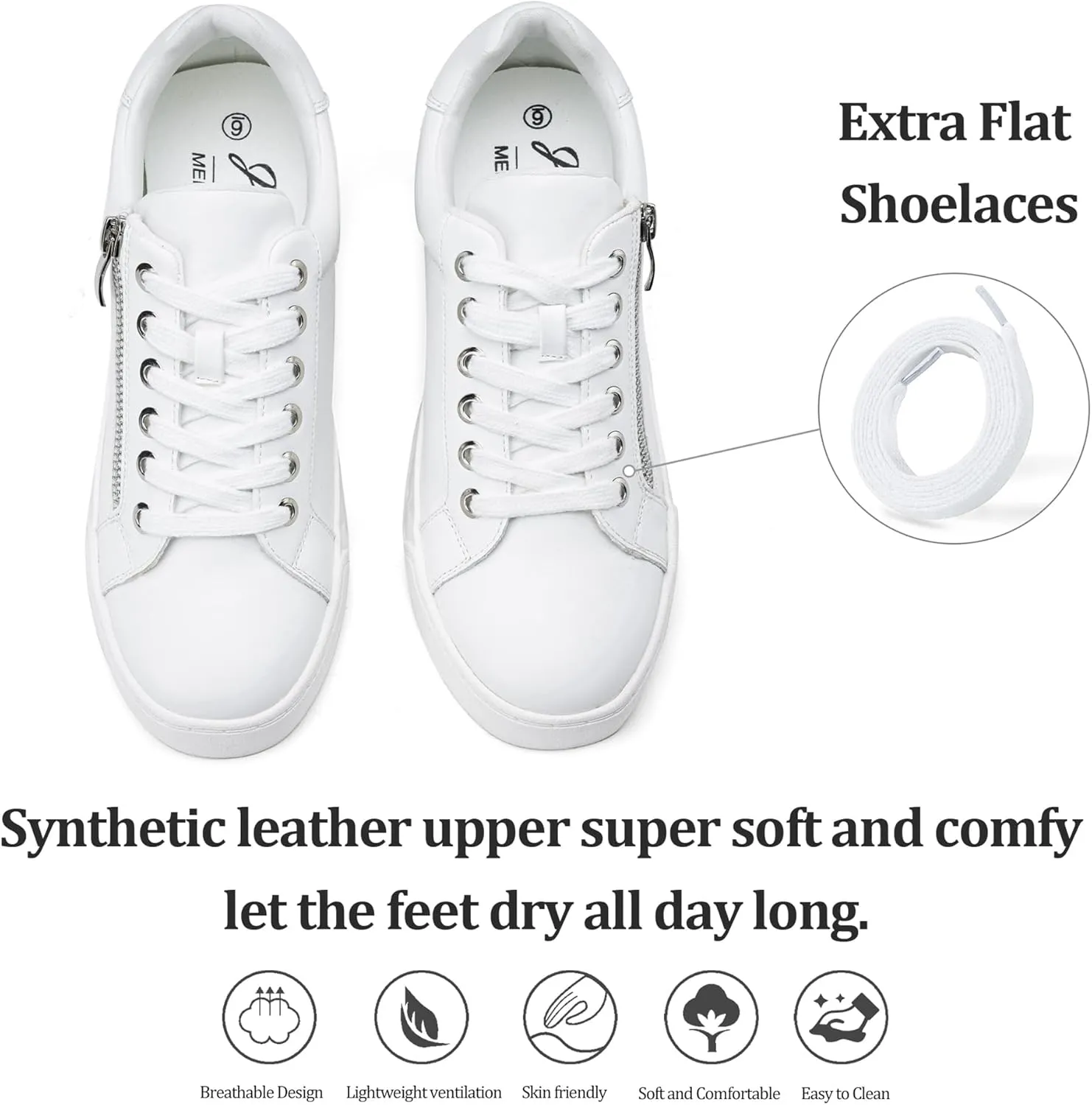 Jeossy Women's Flat Low Top Casual Fashion Sneakers Round Toe Shoes with Zipper