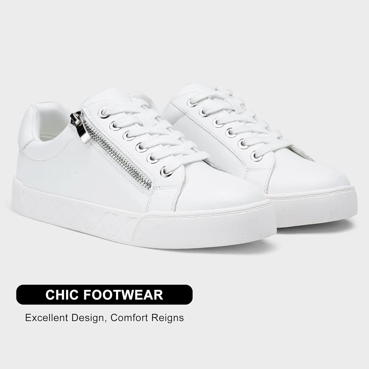 Jeossy Women's Flat Low Top Casual Fashion Sneakers Round Toe Shoes with Zipper