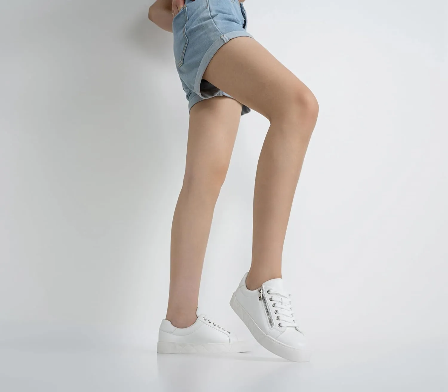 Jeossy Women's Flat Low Top Casual Fashion Sneakers Round Toe Shoes with Zipper