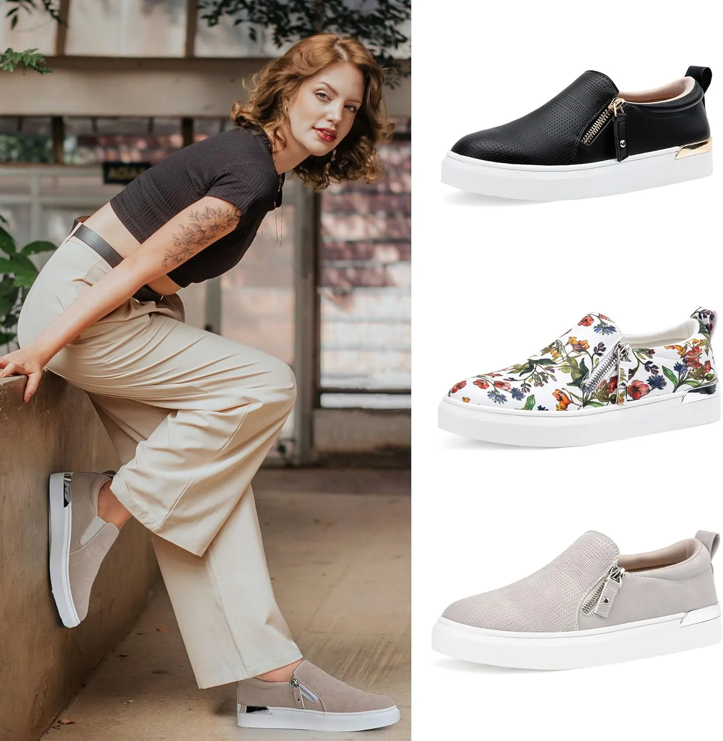 Jeossy Women's Slip On Shoes Casual Fashion Sneakers 8010 Arch Support Loafers for Women with Zipper