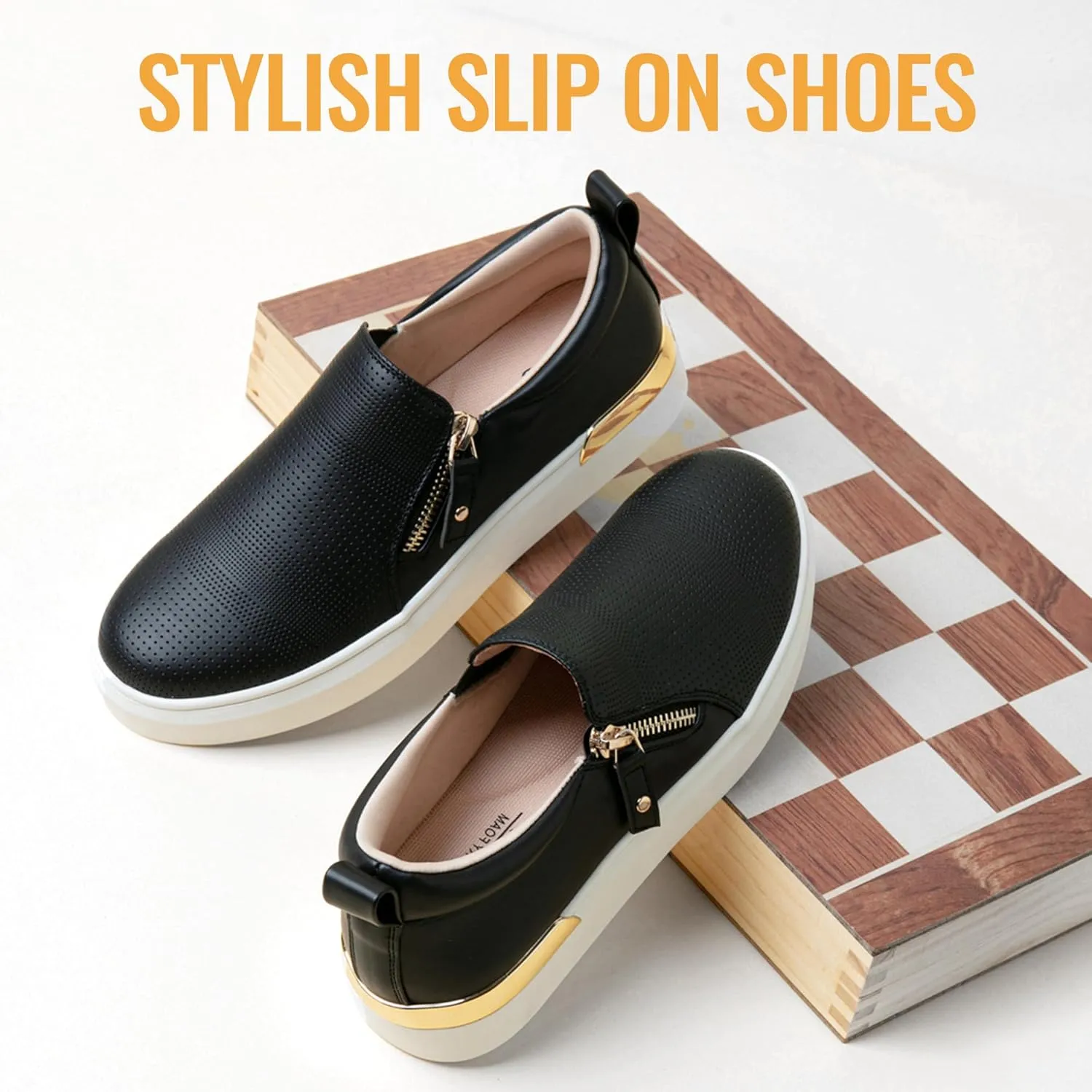 Jeossy Women's Slip On Shoes Casual Fashion Sneakers 8010 Arch Support Loafers for Women with Zipper