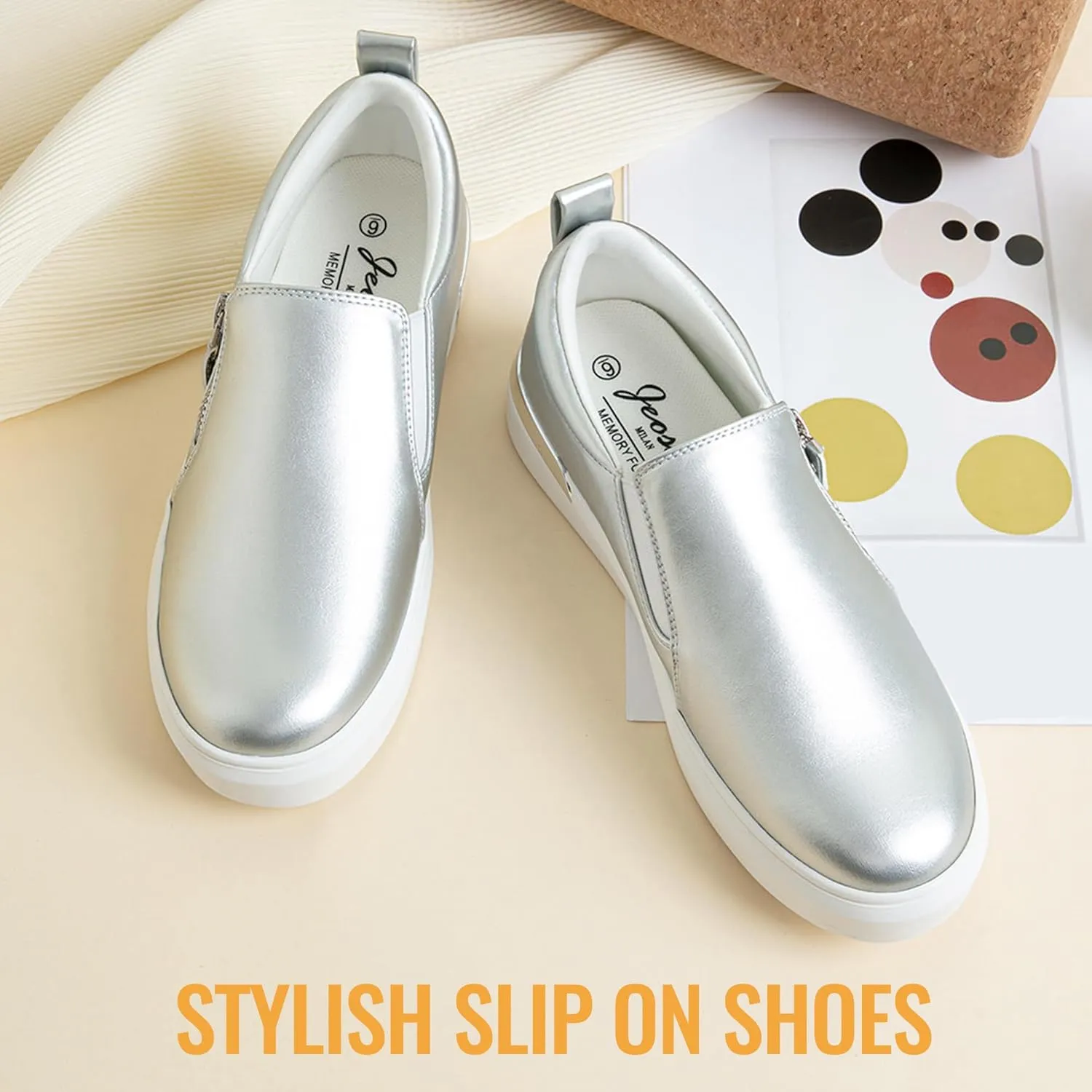 Jeossy Women's Slip On Shoes Casual Fashion Sneakers 8010 Arch Support Loafers for Women with Zipper
