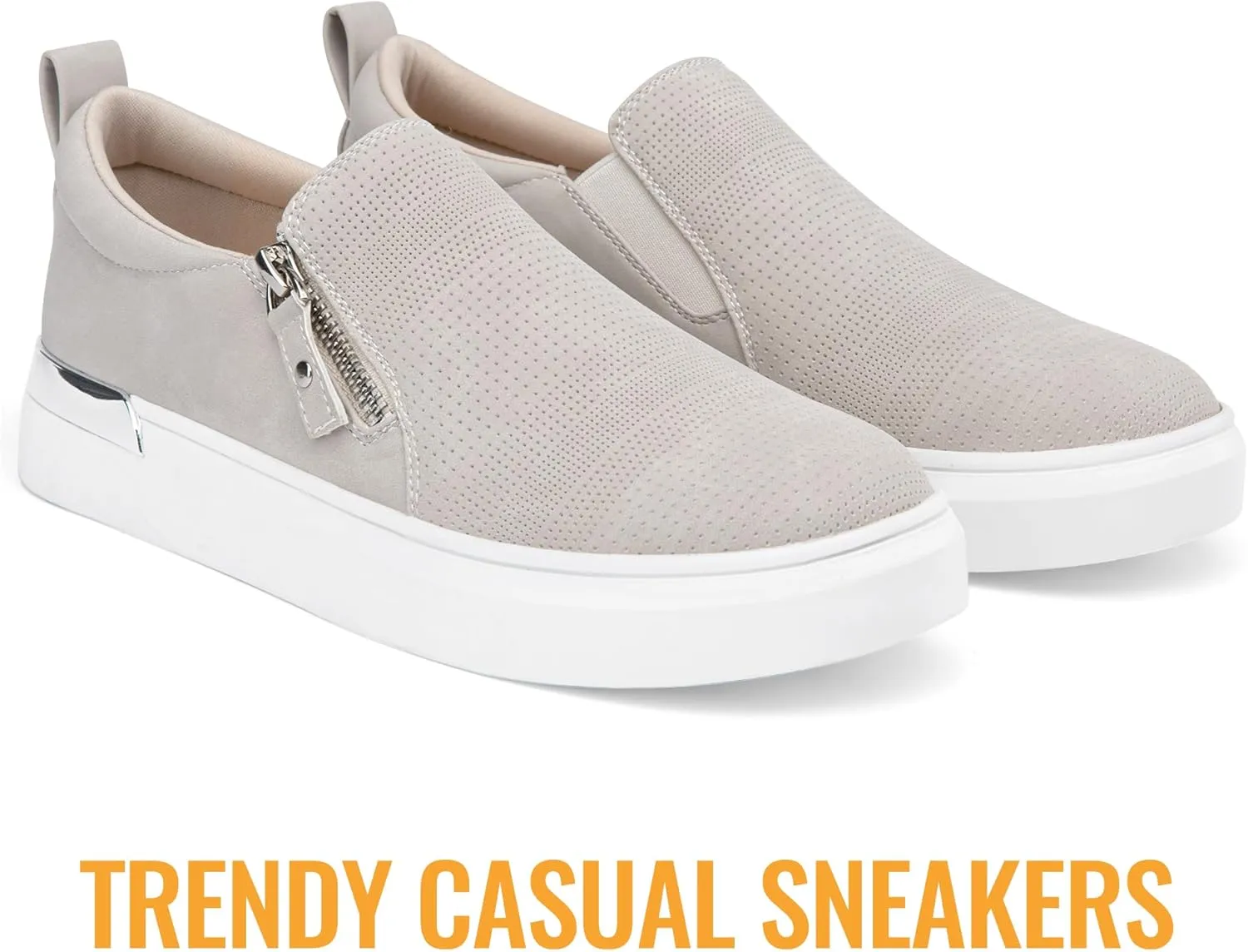 Jeossy Women's Slip On Shoes Casual Fashion Sneakers 8010 Arch Support Loafers for Women with Zipper