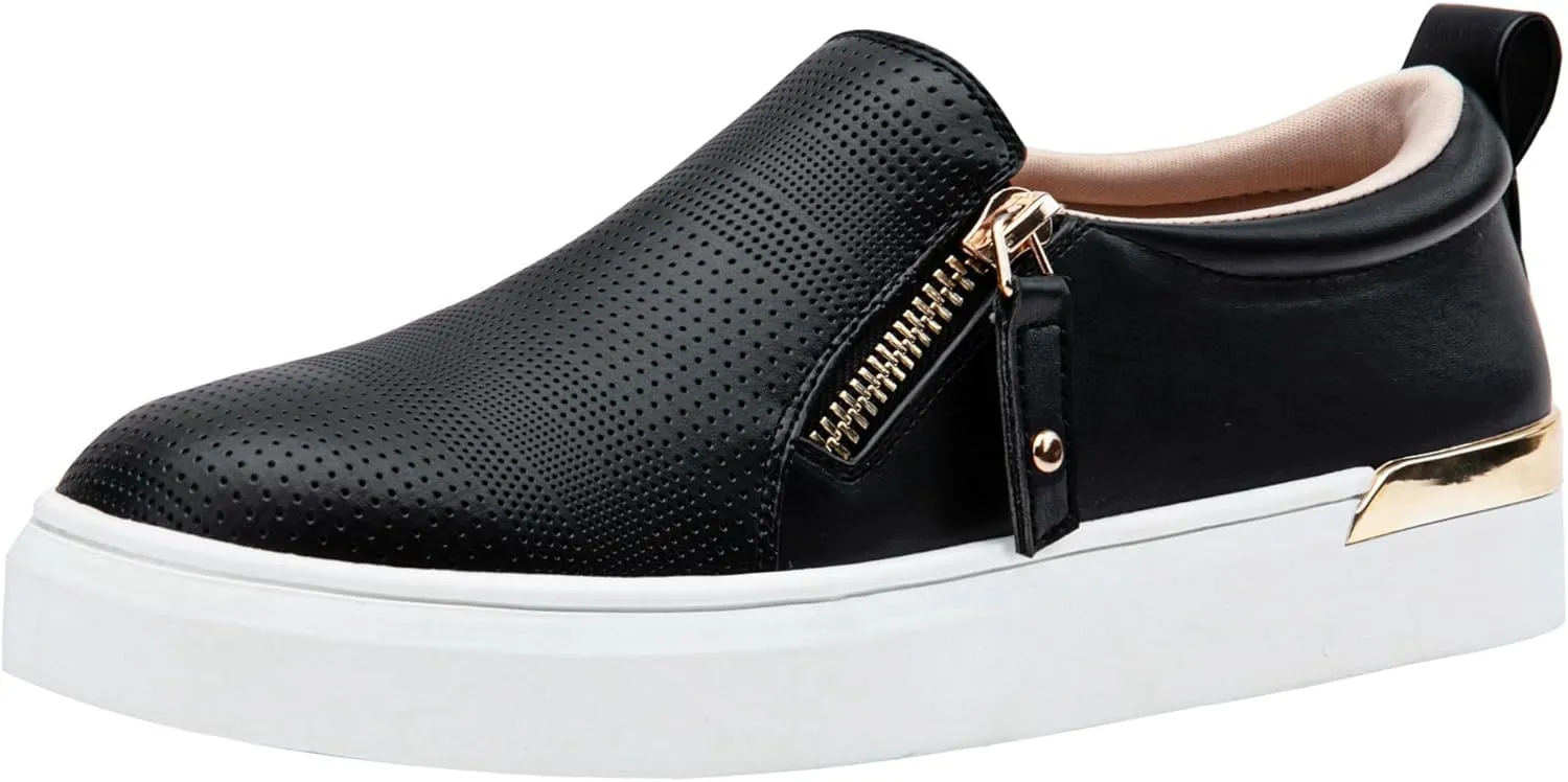 Jeossy Women's Slip On Shoes Casual Fashion Sneakers 8010 Arch Support Loafers for Women with Zipper