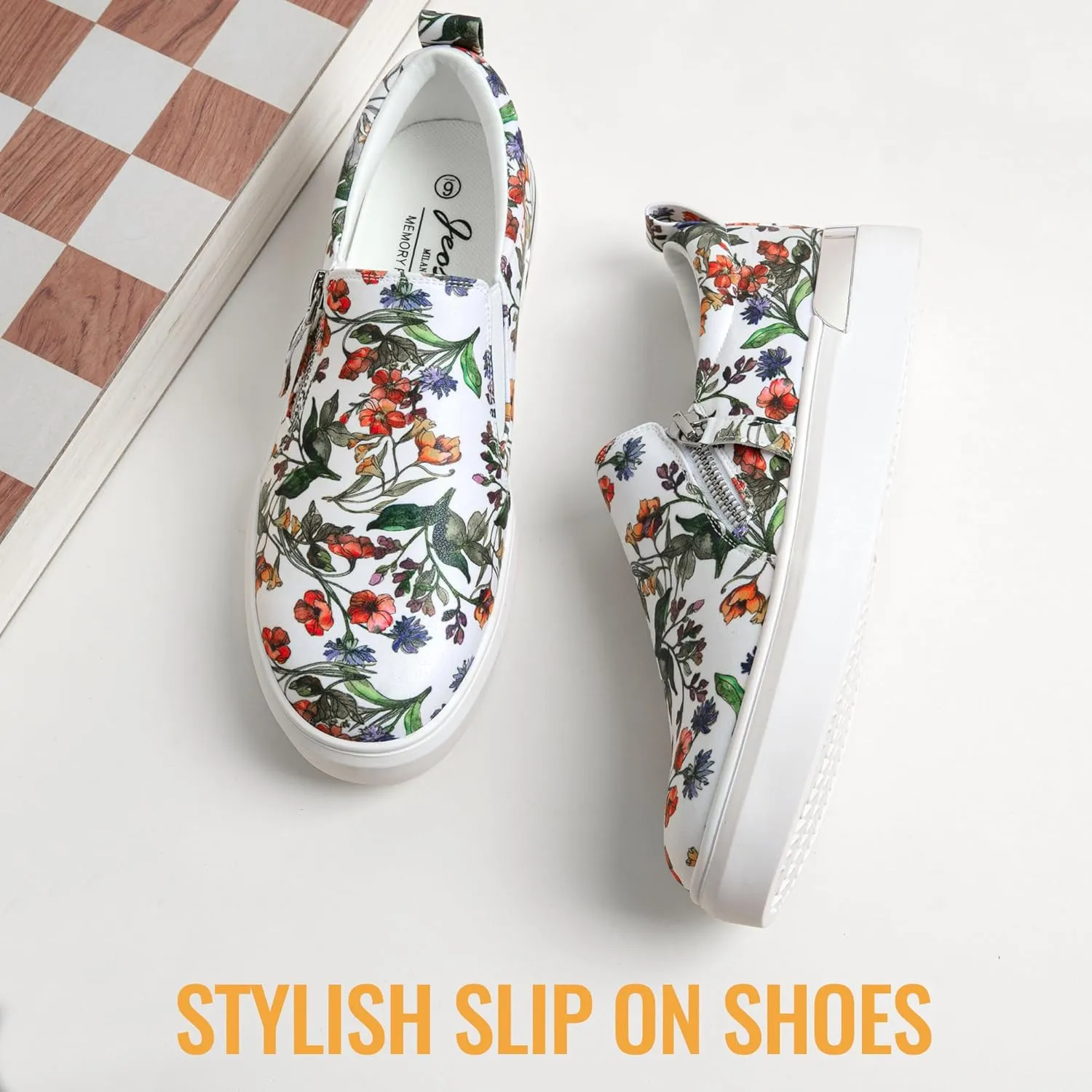 Jeossy Women's Slip On Shoes Casual Fashion Sneakers 8010 Arch Support Loafers for Women with Zipper