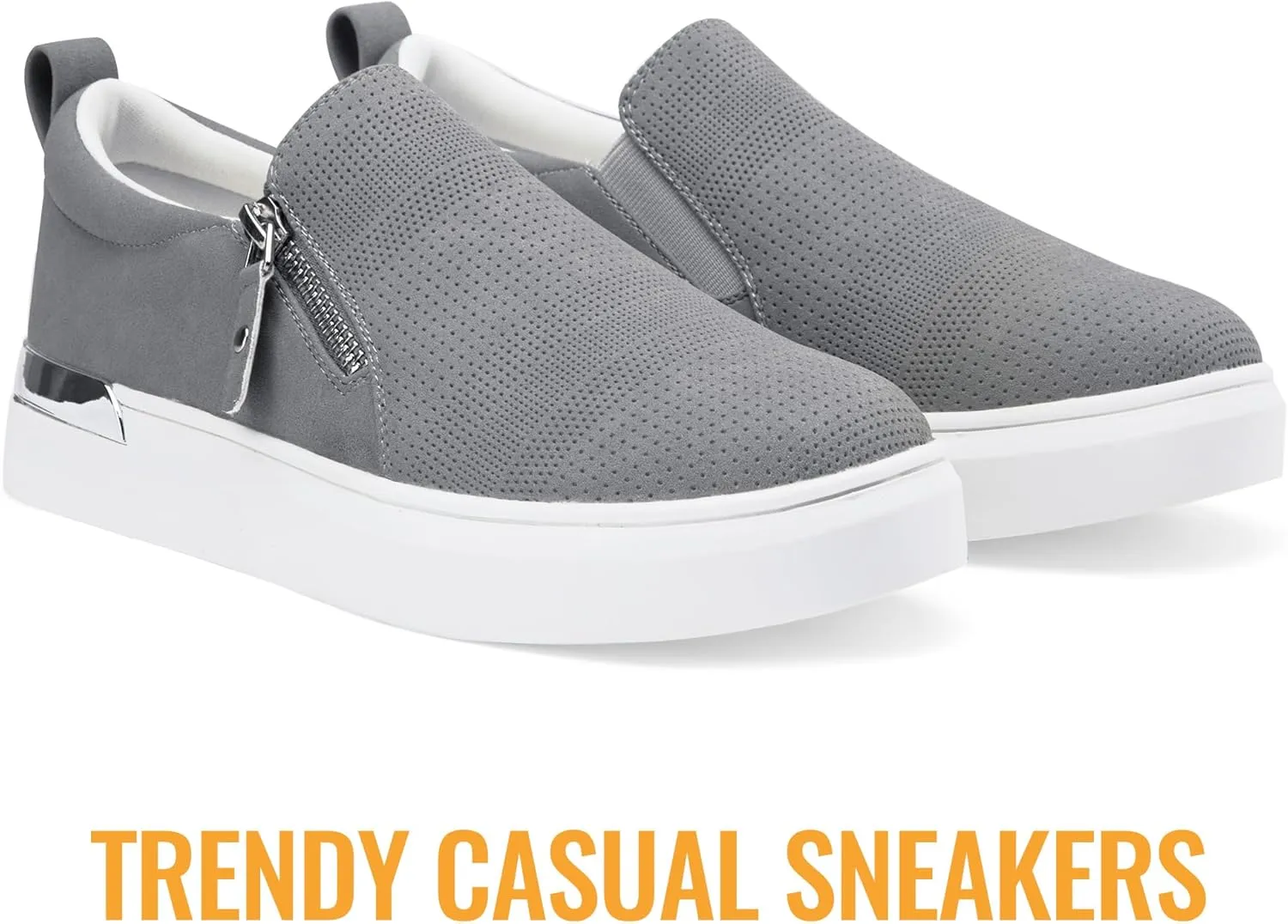 Jeossy Women's Slip On Shoes Casual Fashion Sneakers 8010 Arch Support Loafers for Women with Zipper