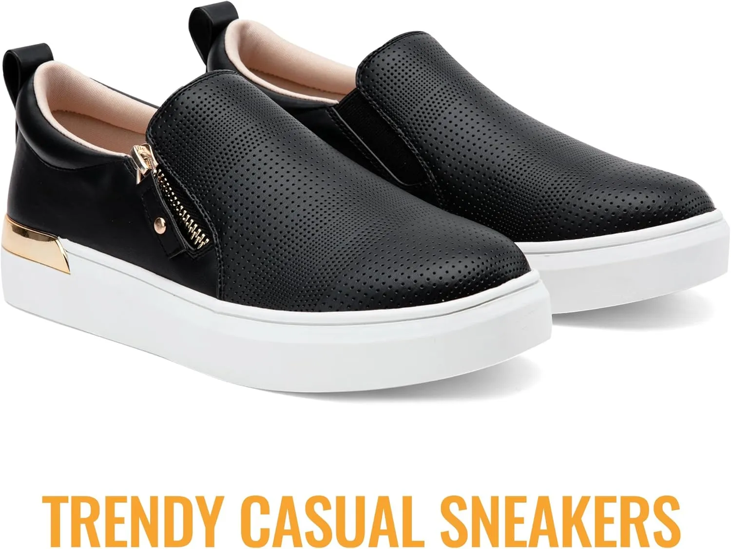 Jeossy Women's Slip On Shoes Casual Fashion Sneakers 8010 Arch Support Loafers for Women with Zipper