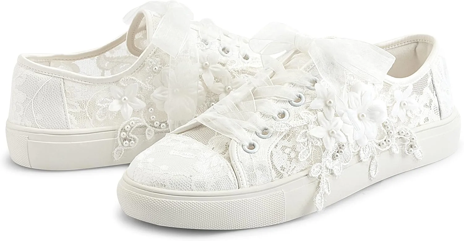 JIAJIA 8836 Wedding Shoes Bridal Sneakers Flats Bride Tennis Shoes Lace Sneakers - Personalized Customization Available