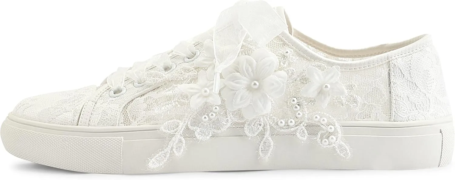 JIAJIA 8836 Wedding Shoes Bridal Sneakers Flats Bride Tennis Shoes Lace Sneakers - Personalized Customization Available