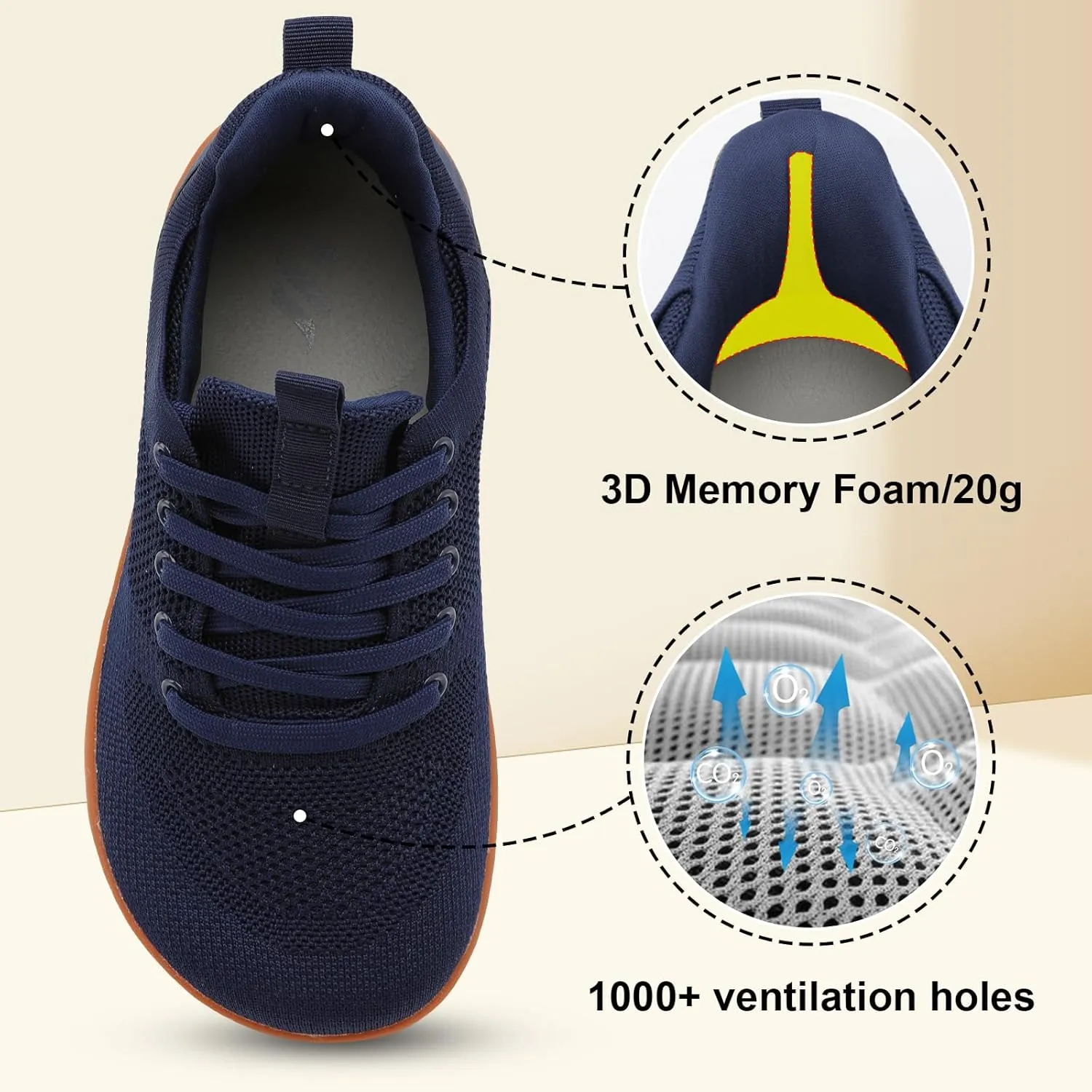 JIASUQI Men's Walking Shoes Wide Toe Sneakers with Arch Support Barefoot Shoes for Men