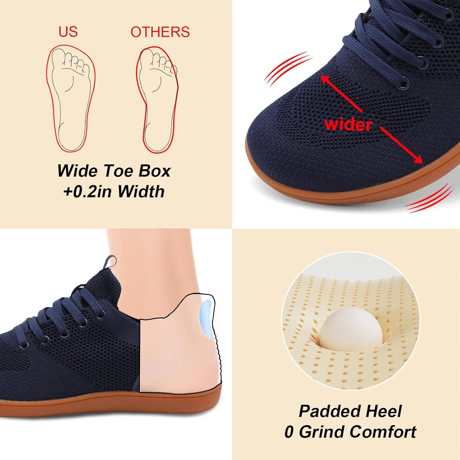 JIASUQI Men's Walking Shoes Wide Toe Sneakers with Arch Support Barefoot Shoes for Men