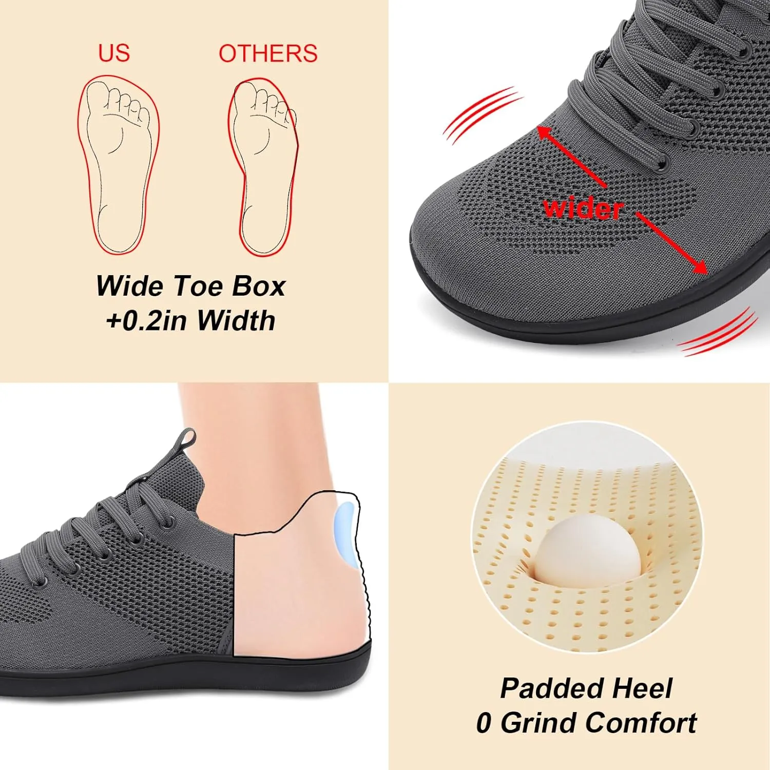 JIASUQI Men's Walking Shoes Wide Toe Sneakers with Arch Support Barefoot Shoes for Men