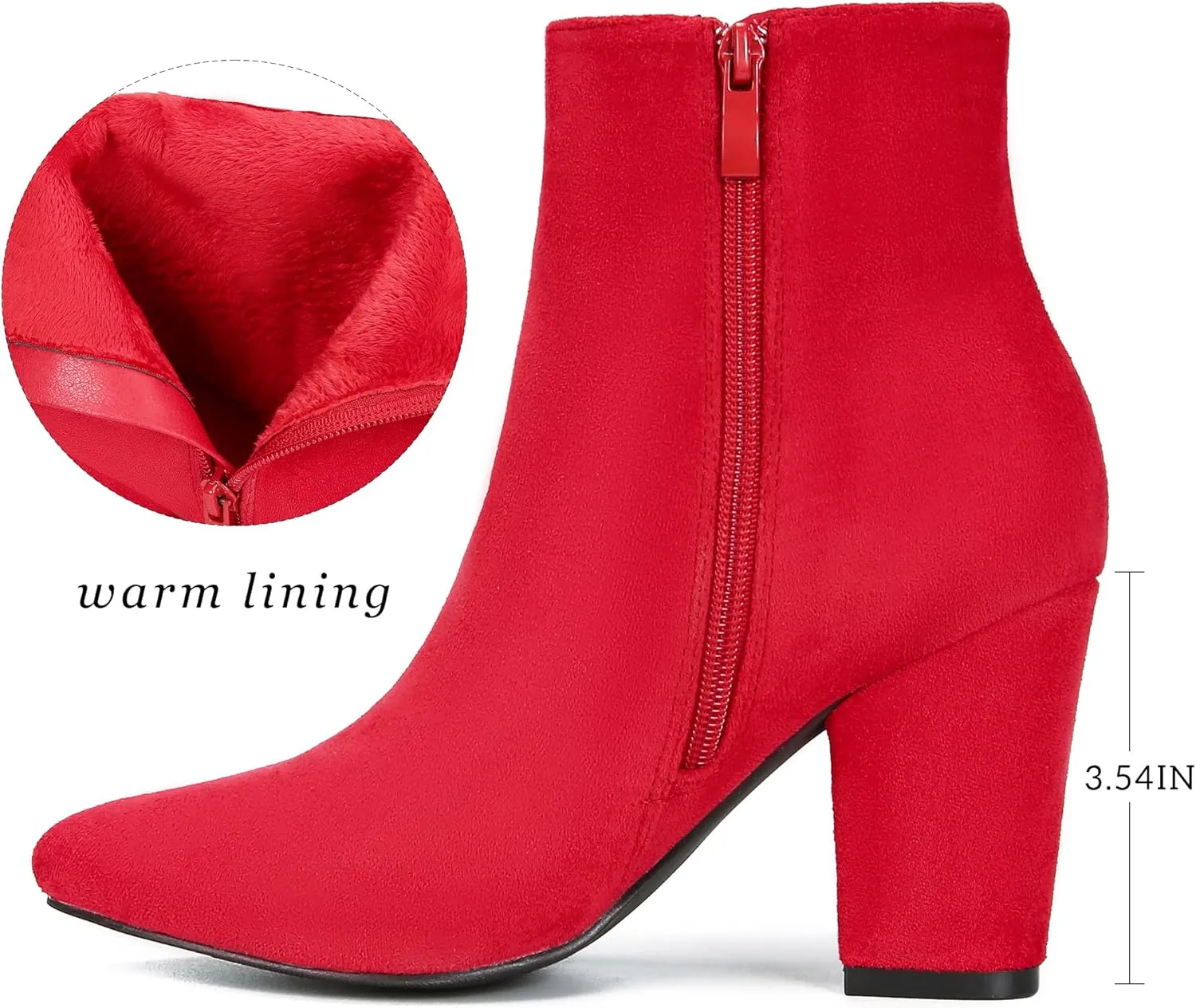 Jiu du Suede Ankle Boots for Women Chunky Block High Heel Booties Sexy Pointed Toe Side Zipper Disco Dressy Short GOGO Boots
