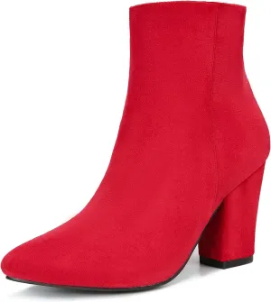 Jiu du Suede Ankle Boots for Women Chunky Block High Heel Booties Sexy Pointed Toe Side Zipper Disco Dressy Short GOGO Boots