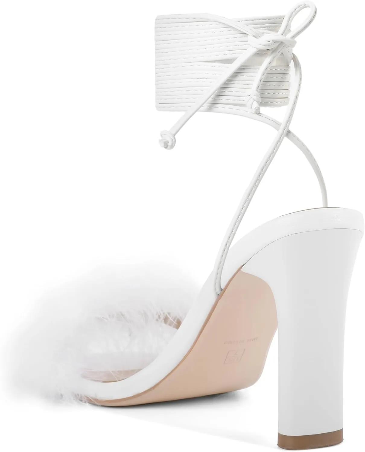 Joseywade Chunky Heels For Women Faux Fur Feather High Heel 3.5" Heeled Sandals Open Toe Shoes