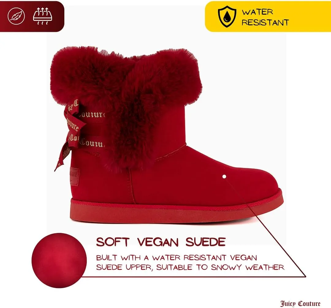 JUICY COUTURE Women's Slip On Winter Snow Boots Warm & Insulated Fur Lining Comfortable Fashion Booties