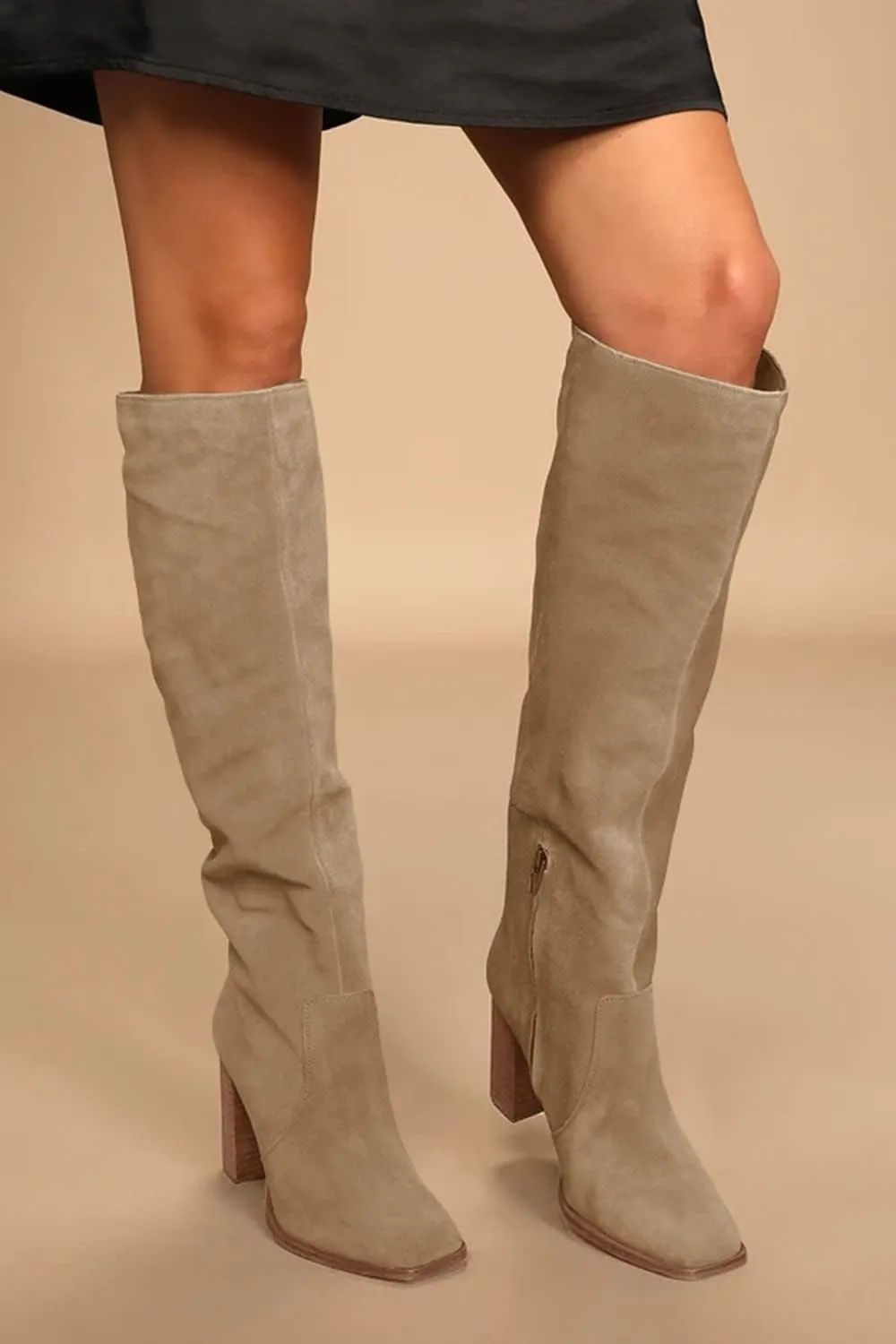 Juliet Holy Womens Knee High Boots Chunky High Heel Square Toe Side Zipper Wide Calf Boot