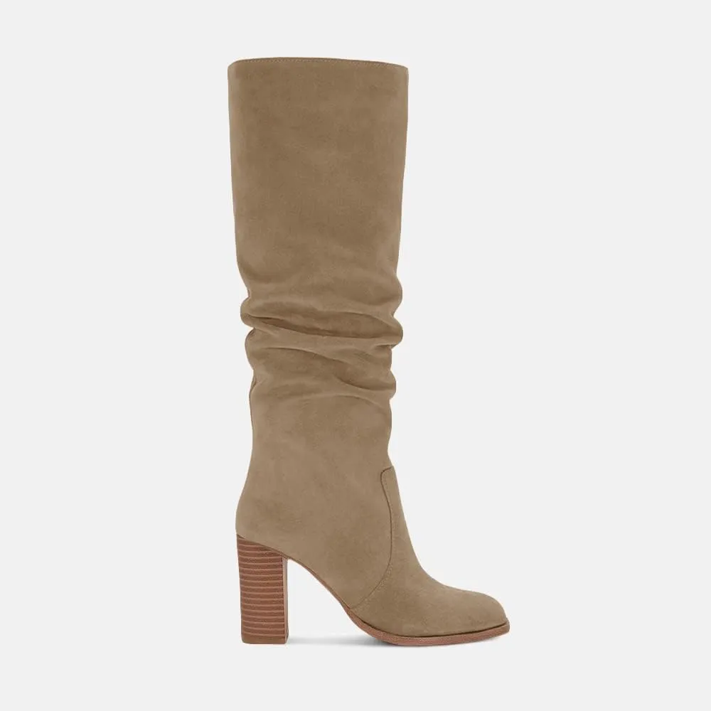 Juliet Holy Womens Knee High Boots Chunky High Heel Square Toe Side Zipper Wide Calf Boot