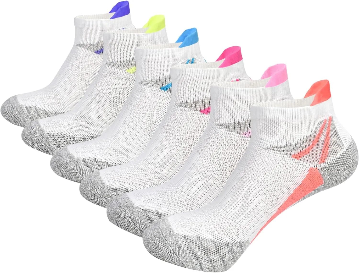 J.WMEET Womens Ankle Socks Athletic Cushioned Breathable Performance Sport Tab Cotton Quarter Women's Running Socks 6 Pack