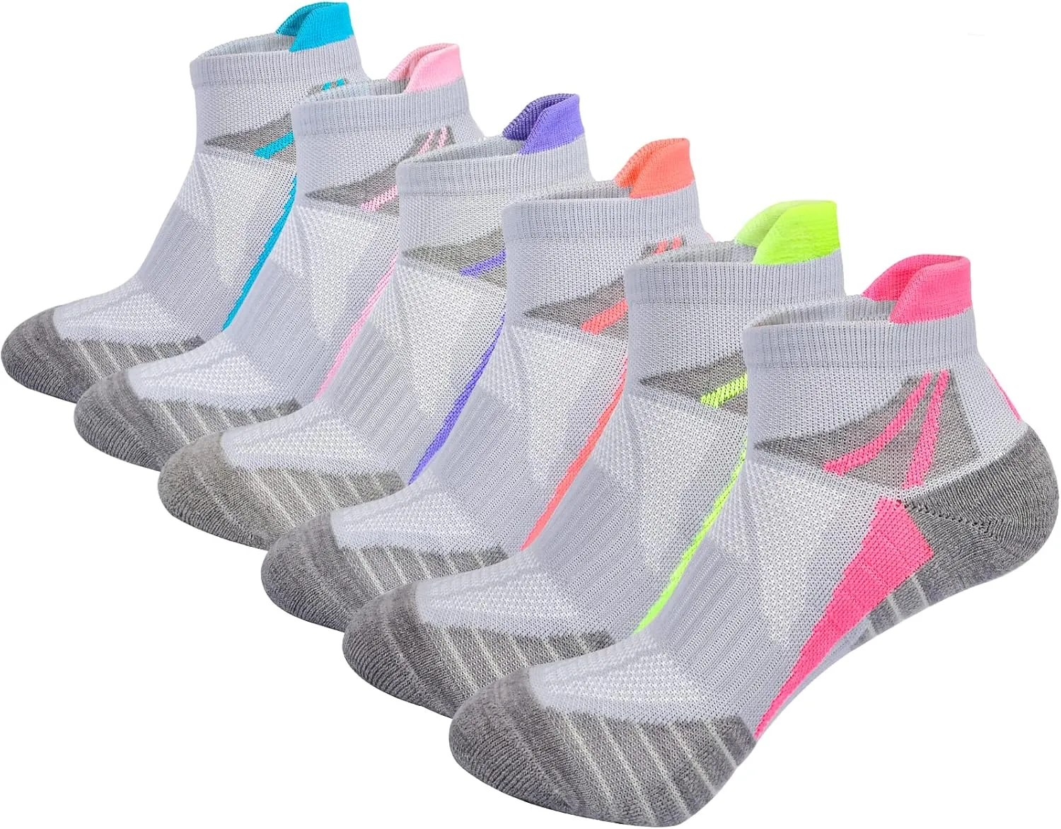 J.WMEET Womens Ankle Socks Athletic Cushioned Breathable Performance Sport Tab Cotton Quarter Women's Running Socks 6 Pack