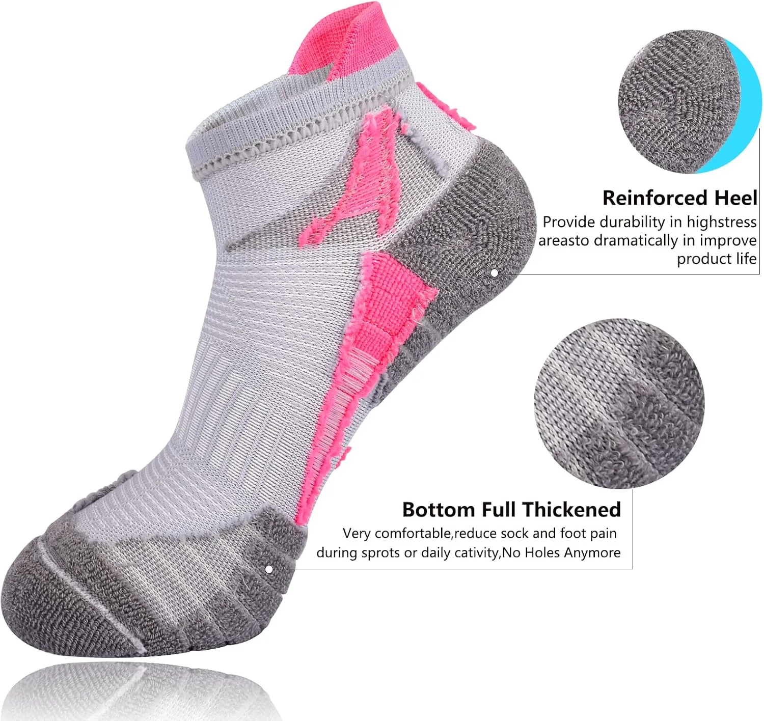 J.WMEET Womens Ankle Socks Athletic Cushioned Breathable Performance Sport Tab Cotton Quarter Women's Running Socks 6 Pack