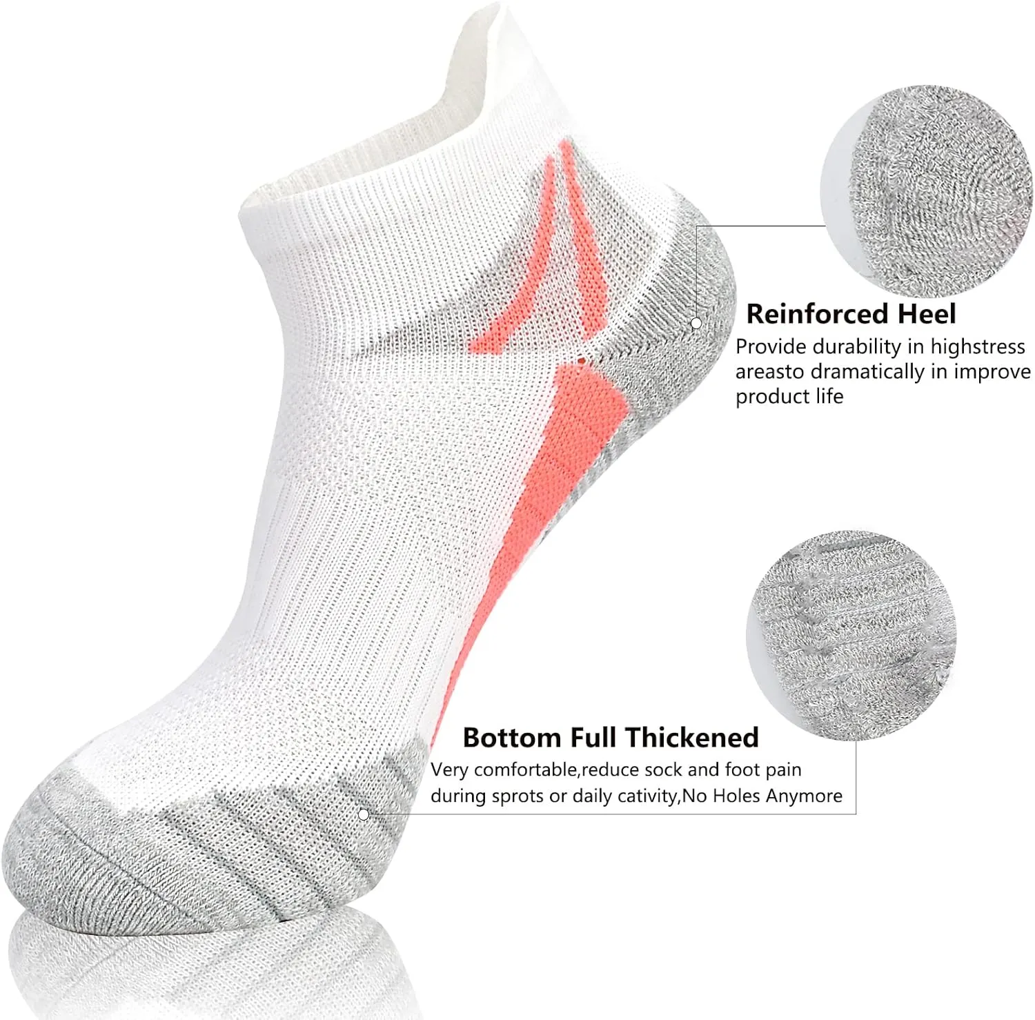 J.WMEET Womens Ankle Socks Athletic Cushioned Breathable Performance Sport Tab Cotton Quarter Women's Running Socks 6 Pack